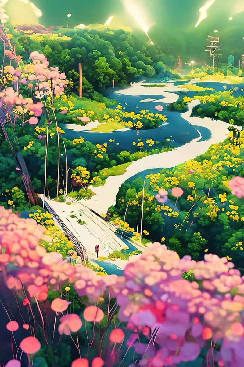 Animeträdgård Säsongsfriskhet Wallpaper