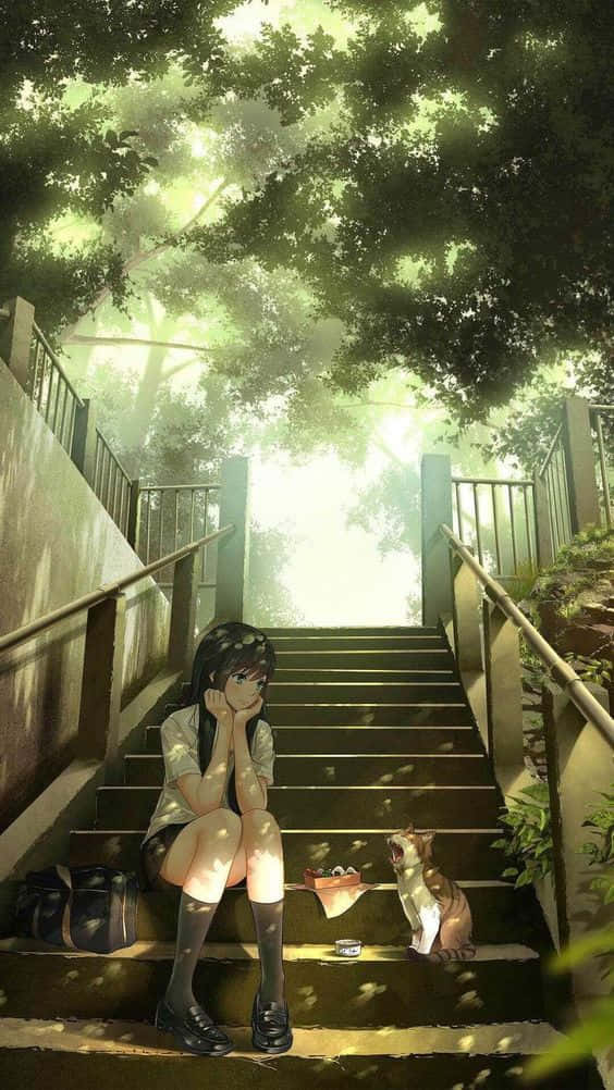 An anime girl enjoying a night of star-gazing. Wallpaper