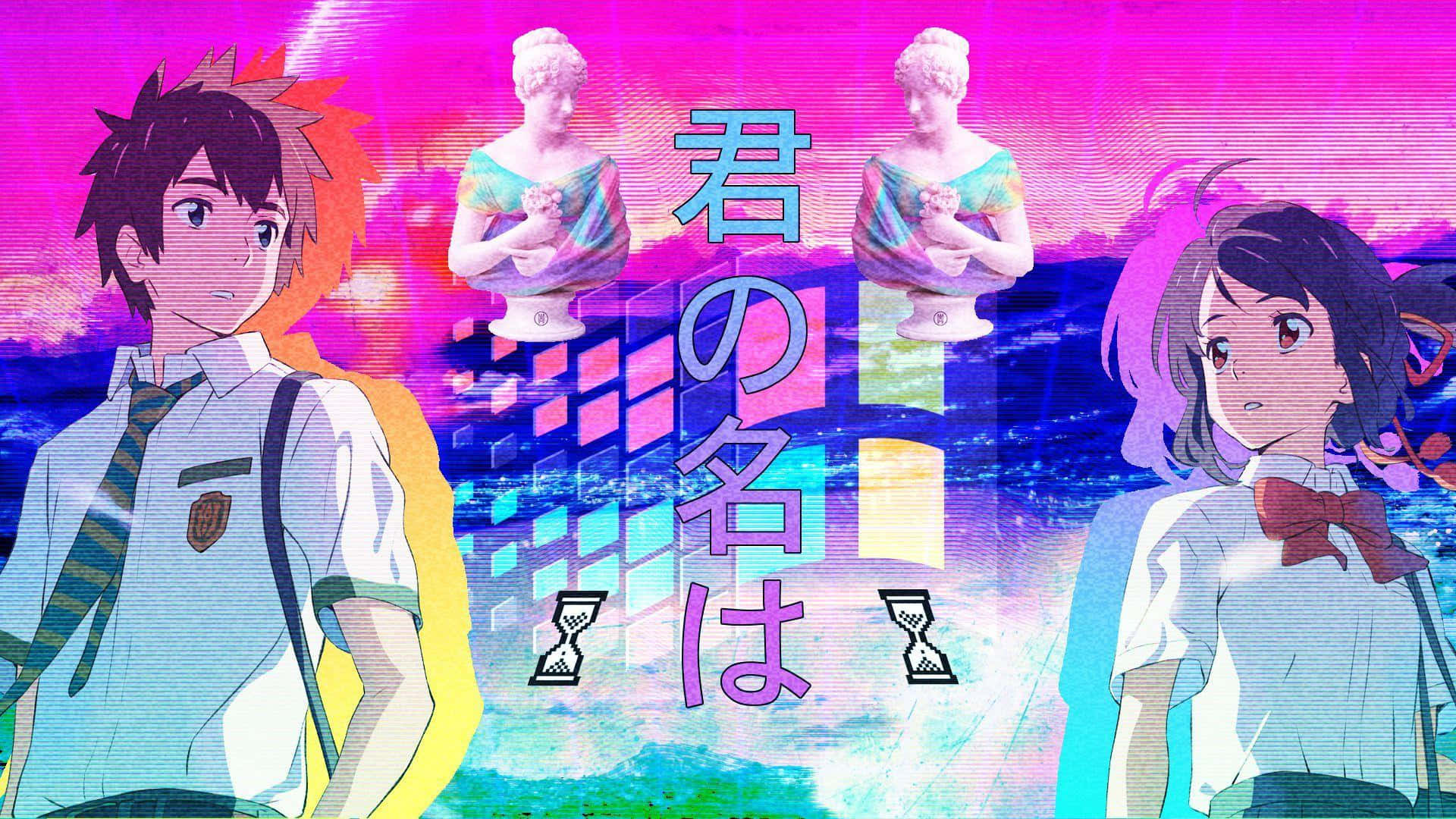 Kimi No Na Wa Retro Anime Girl Aesthetic Digital Illustration Background