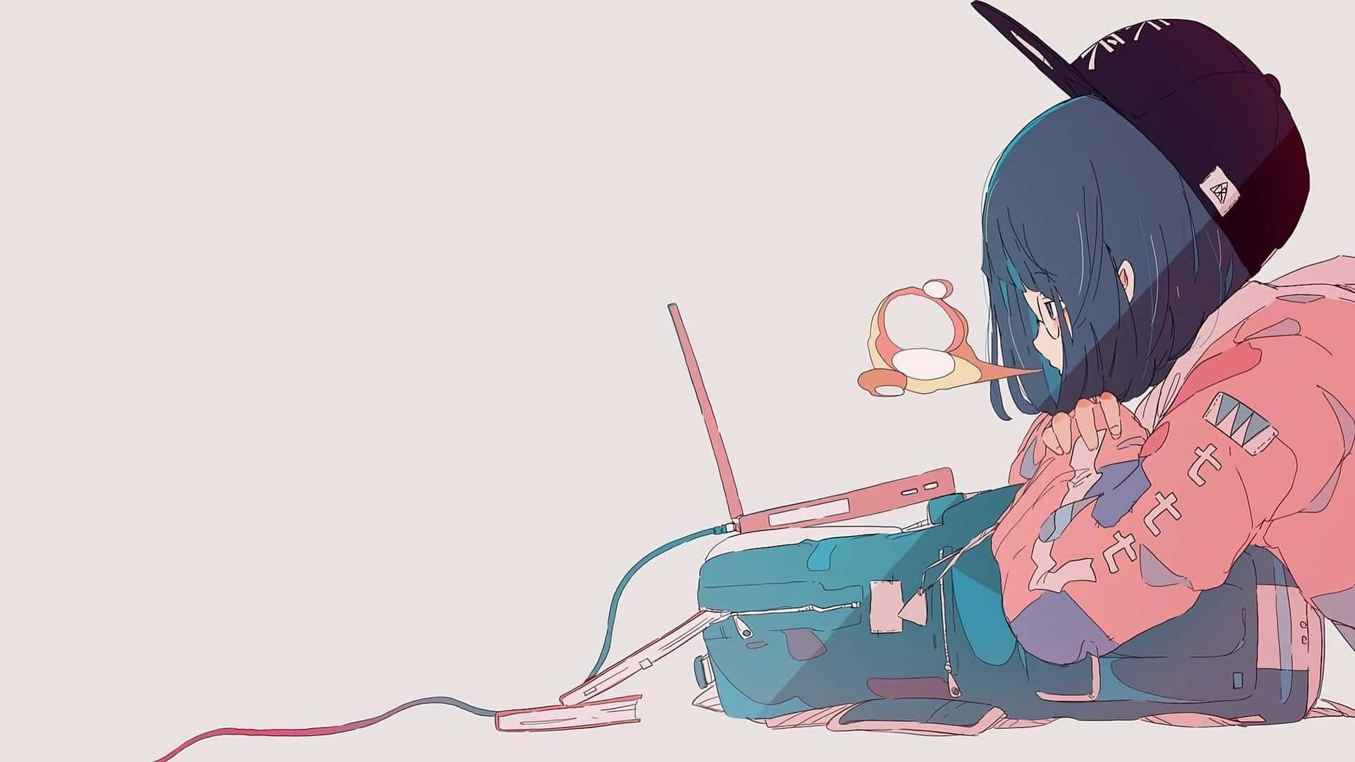 En Anime Pige med et Æstetisk Blomsterbaggrund Wallpaper