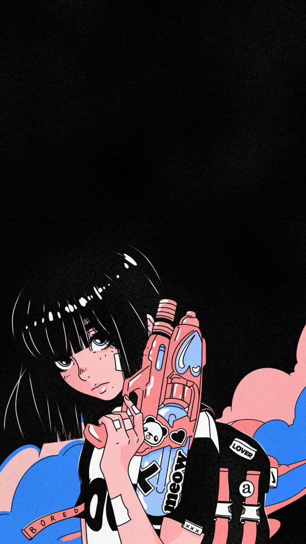 Black-Haired Anime Girl Aesthetic Vector Art Wallpaper