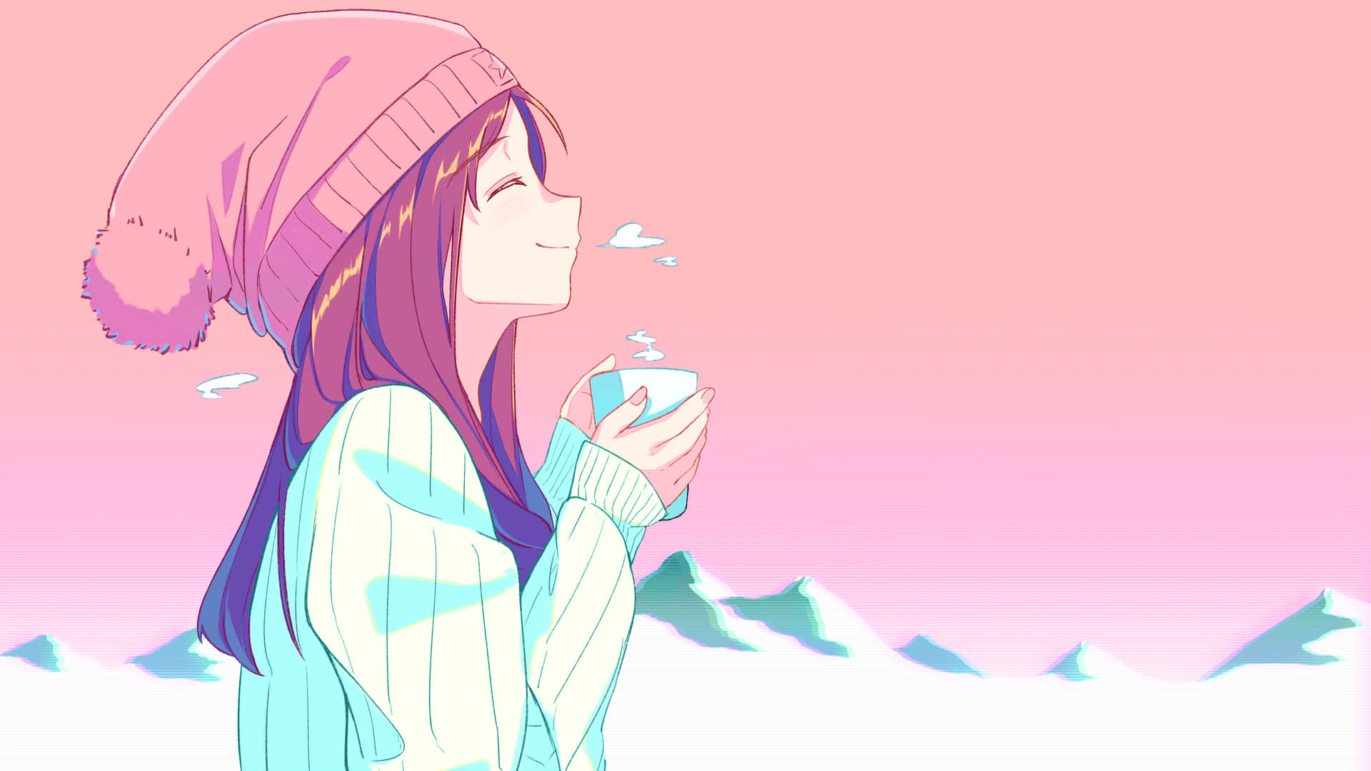 Felizy Acogedor Estética De Chica Anime De Colores Pasteles. Fondo de pantalla