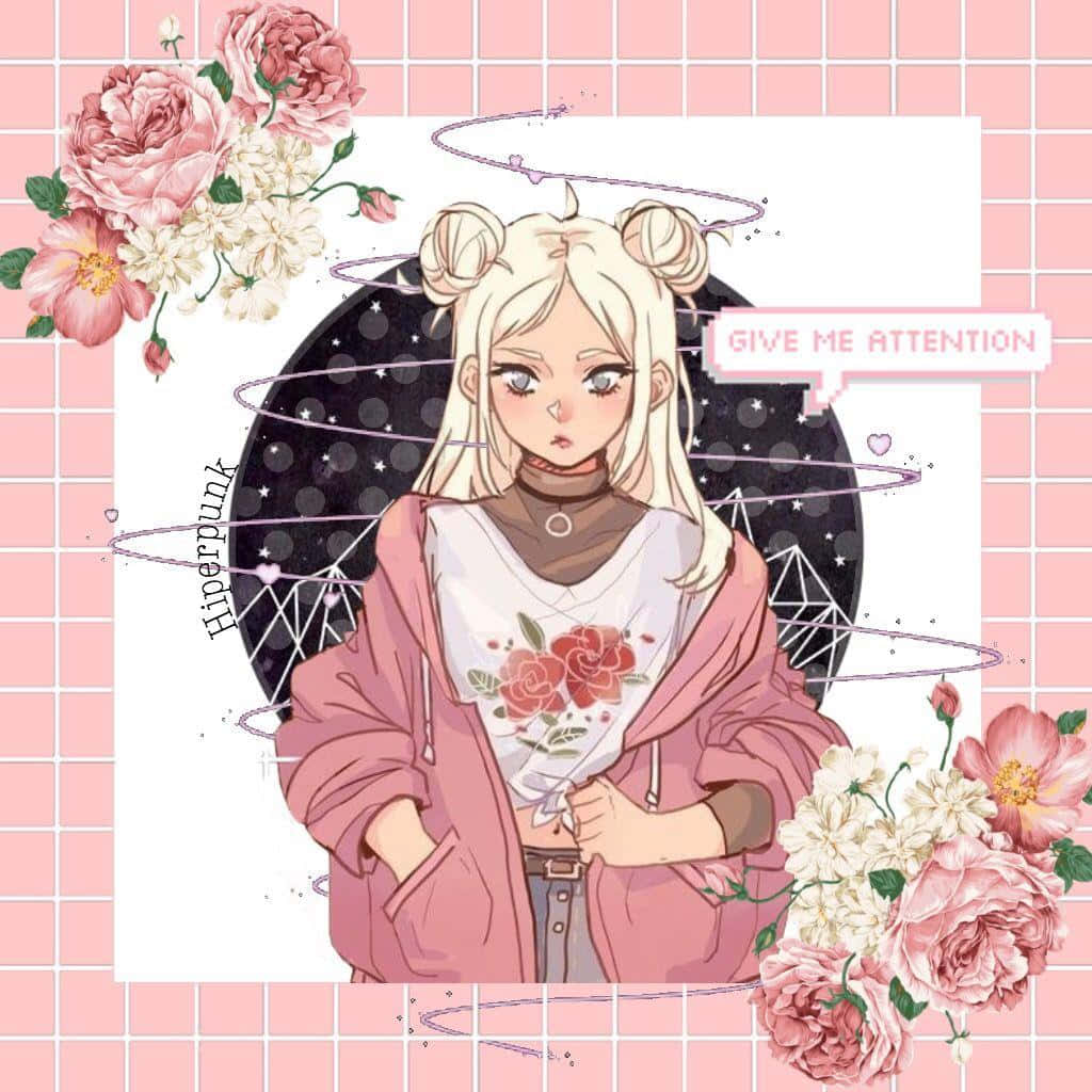 Pink Anime Girl Aesthetic Illustration Wallpaper