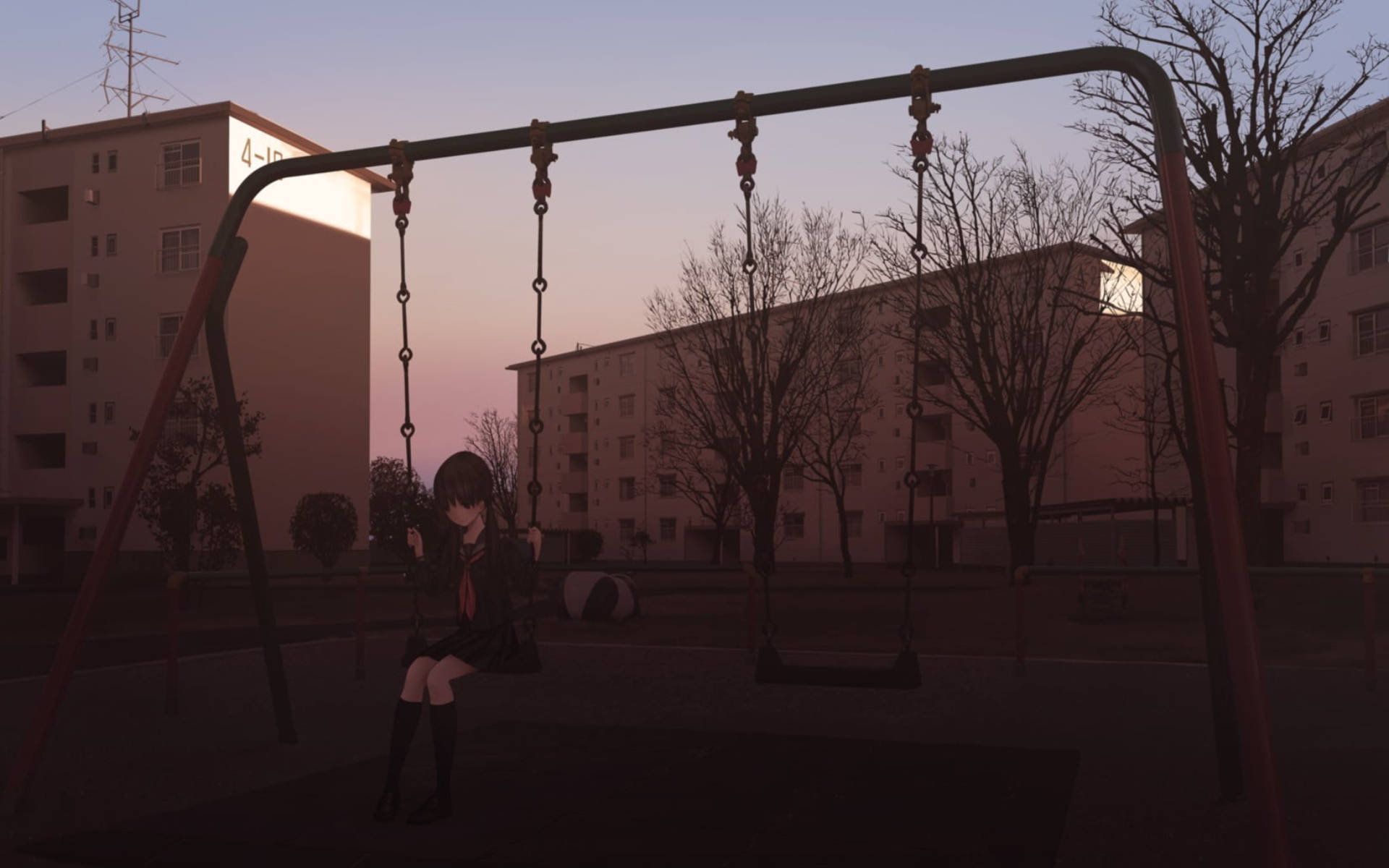 Anime Girl Alone At The Park Background