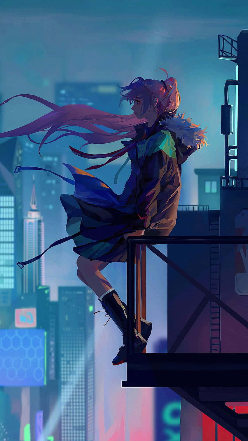 Anime Girl Alone Building Wallpaper