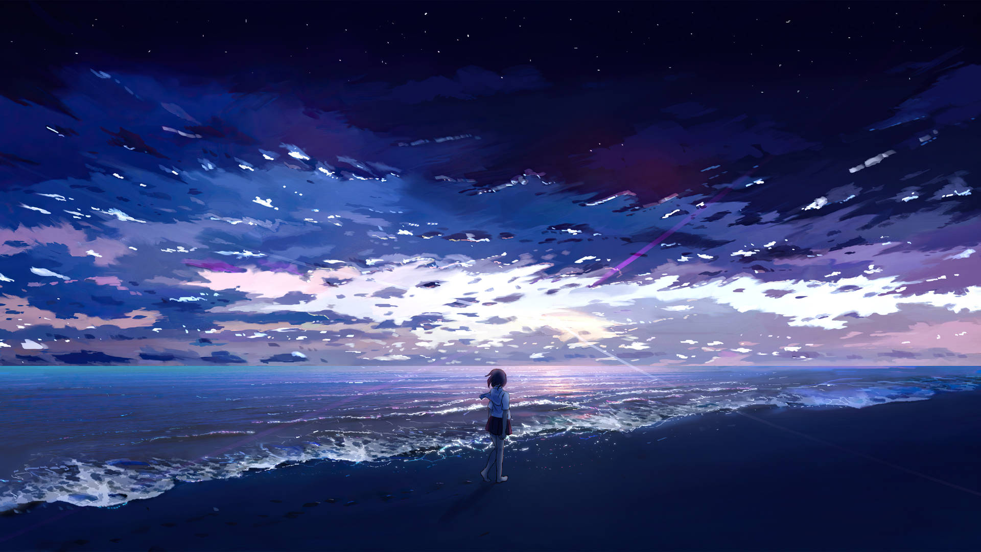 Download Anime Girl And Sea Background Wallpaper | Wallpapers.com