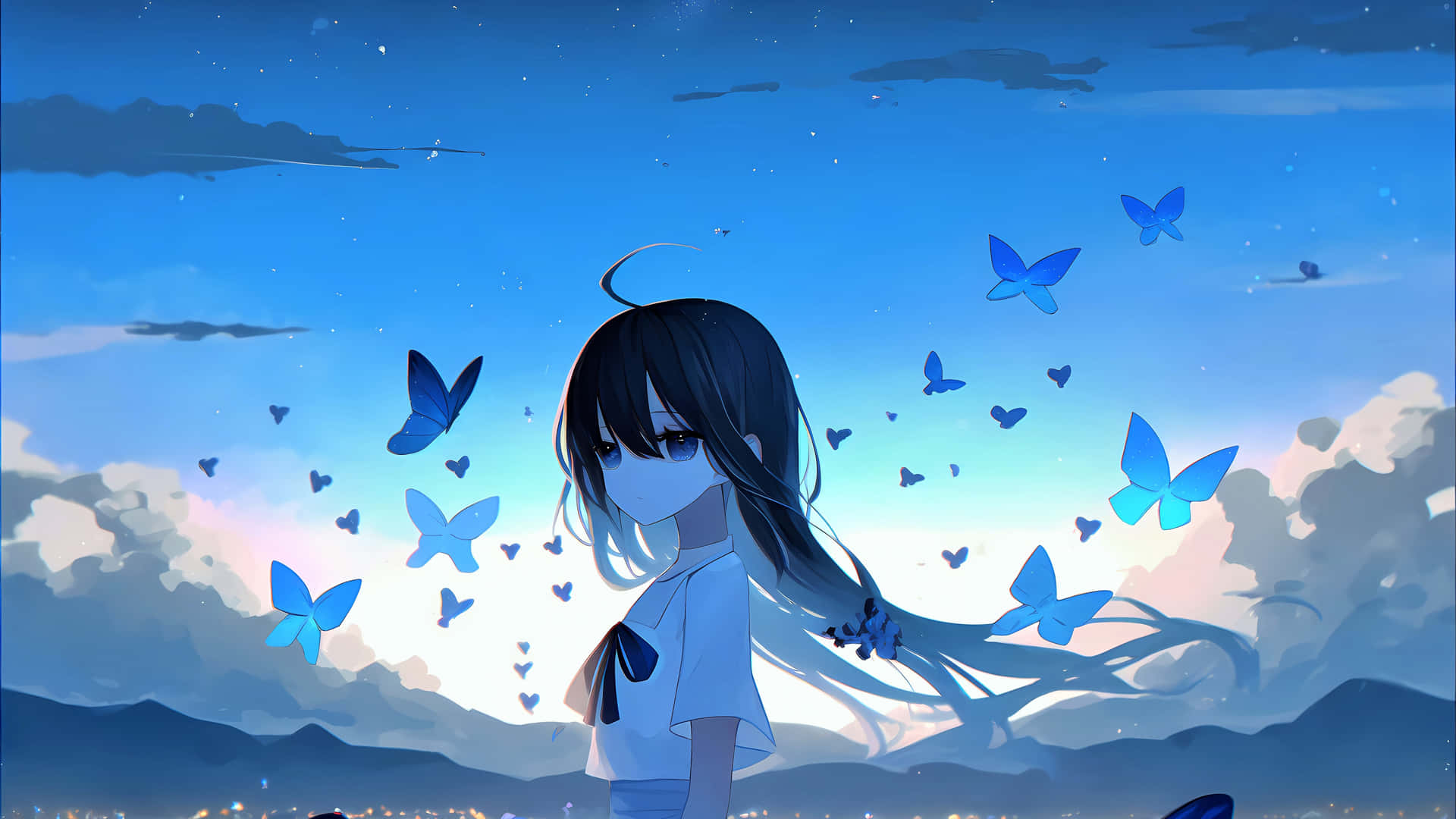 Anime Girl, headset, kawaii, anime, speakers, clouds, sky, blue, HD  wallpaper