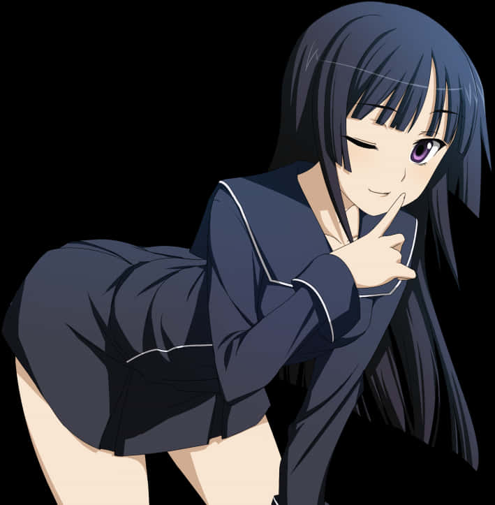 Anime Girl Bending Overwith Blush PNG