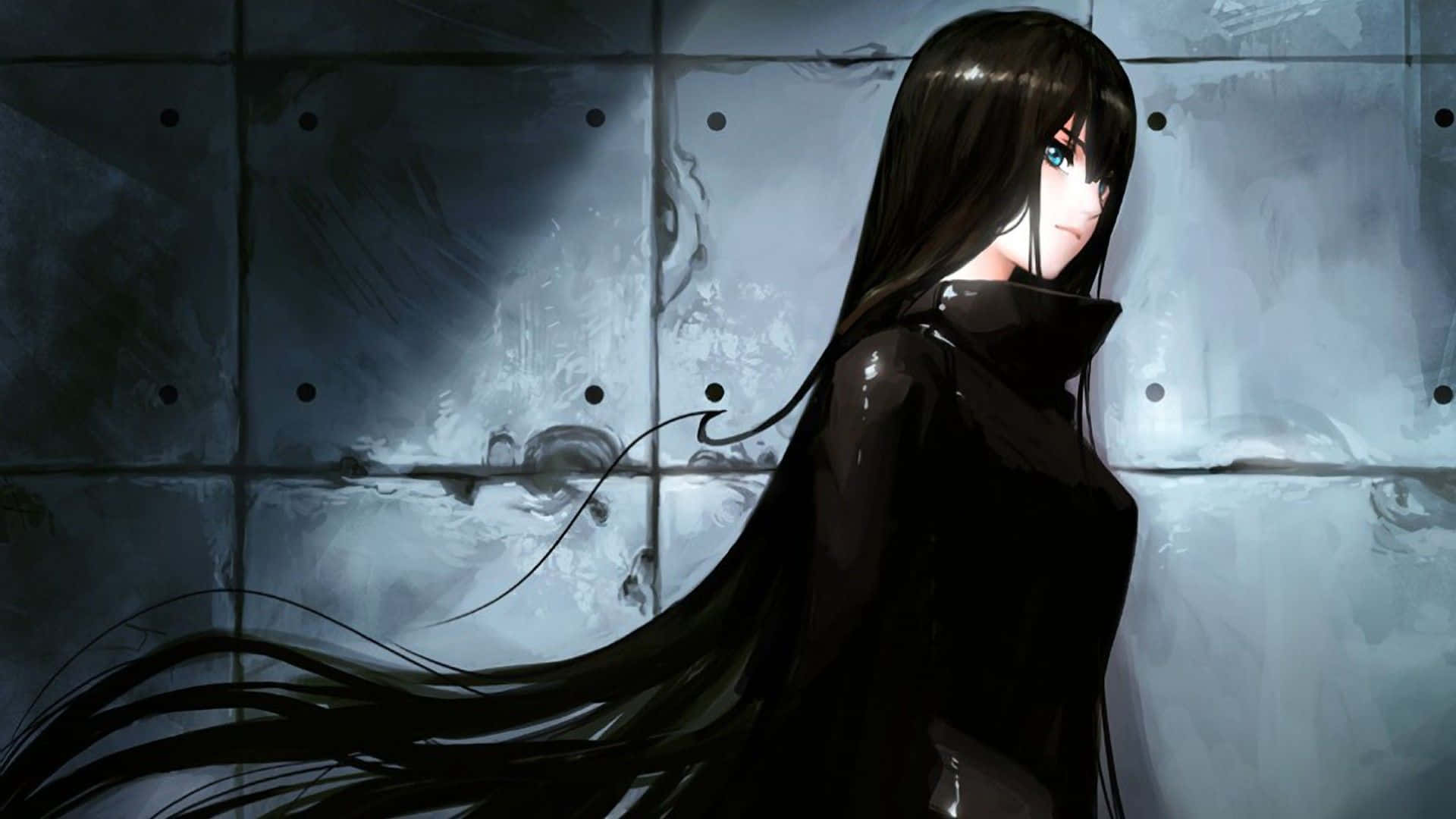 Girl With Long Black Hair Anime Bright Eyes And A Dark Backgrounds