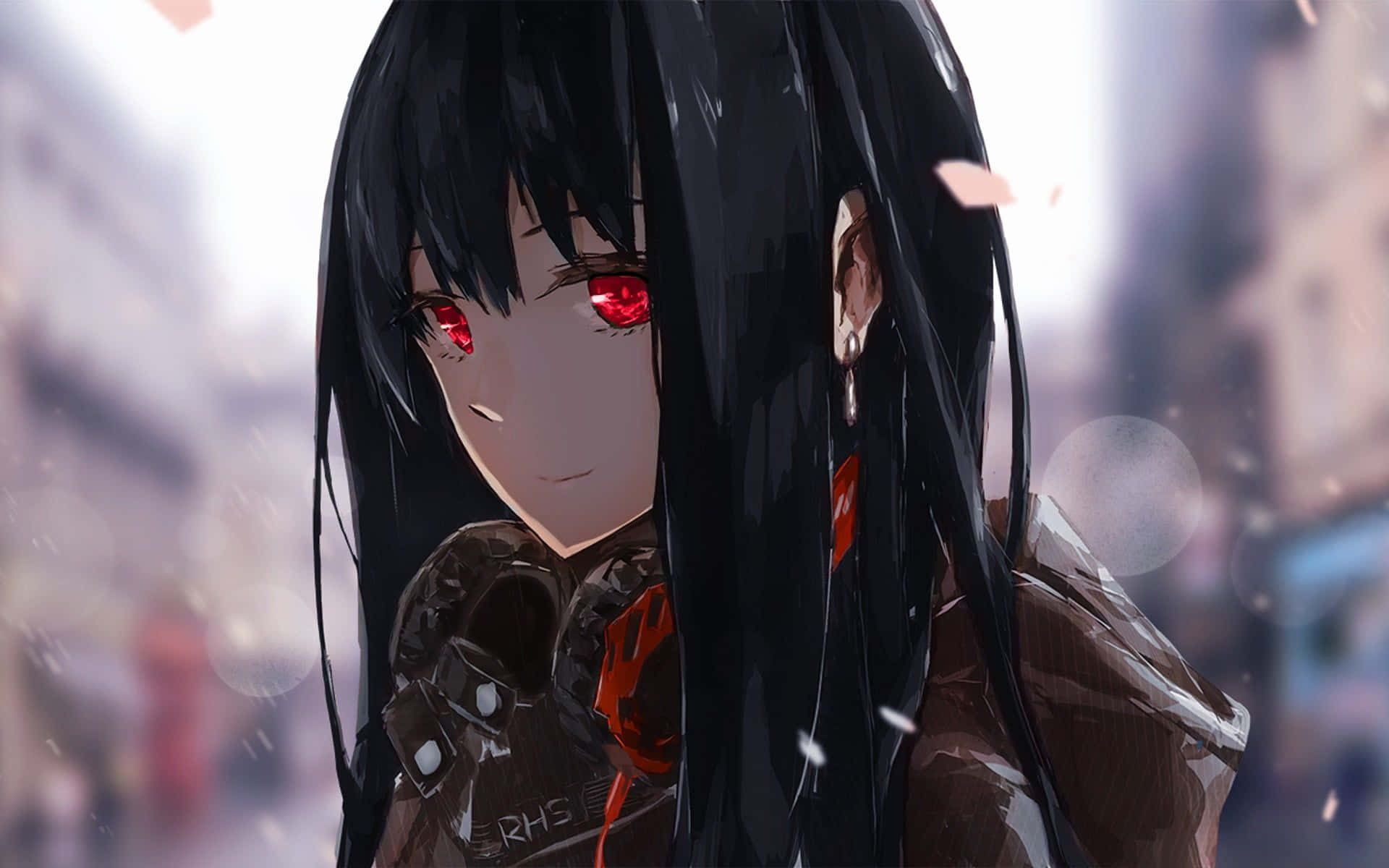Young anime girl with long black hair Wallpaper