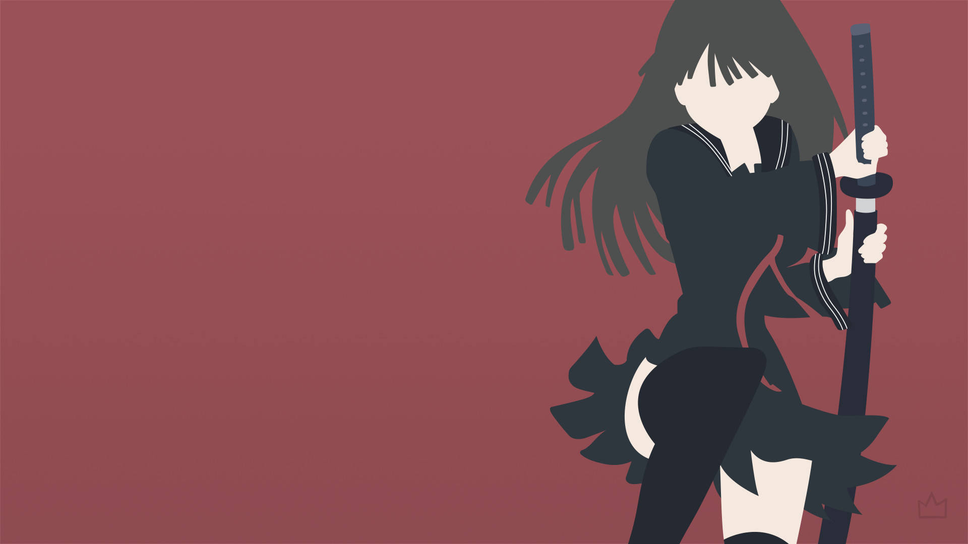 Anime Girl Anime Minimalista Uniforme Nera Sfondo