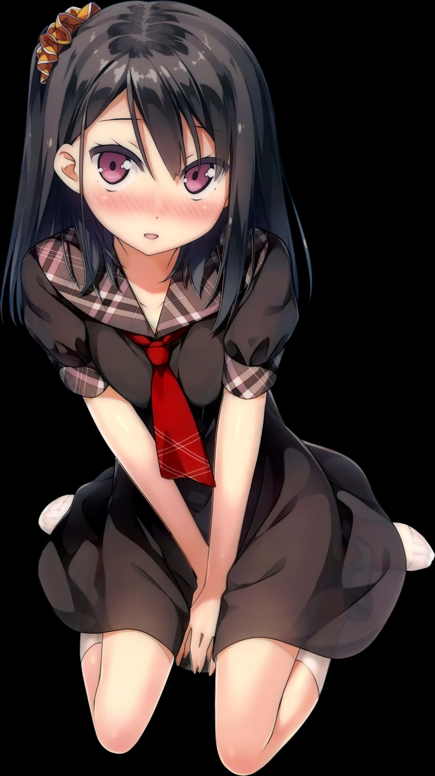Anime Girl Blushing Kneeling PNG