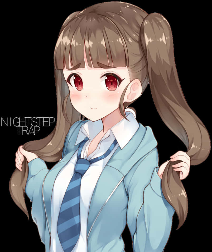 Anime Girl Blushingin School Uniform PNG