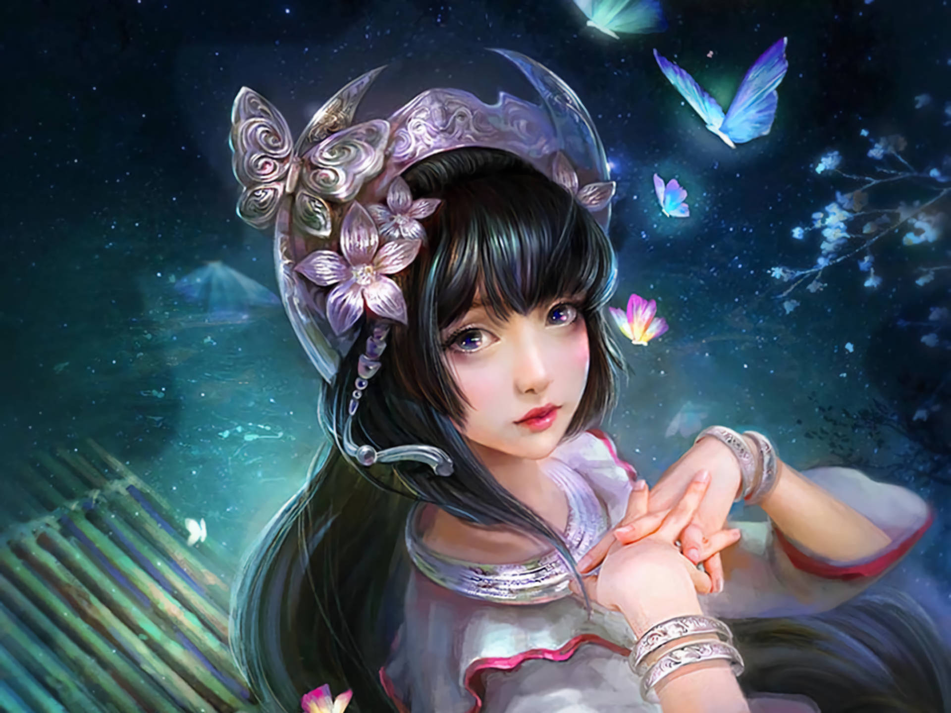 Anime Girl & Butterflies Aesthetic Wallpaper - Anime Girl Wallpaper