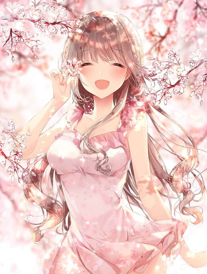 Anime Girl Cherry Blossoms Joy Wallpaper