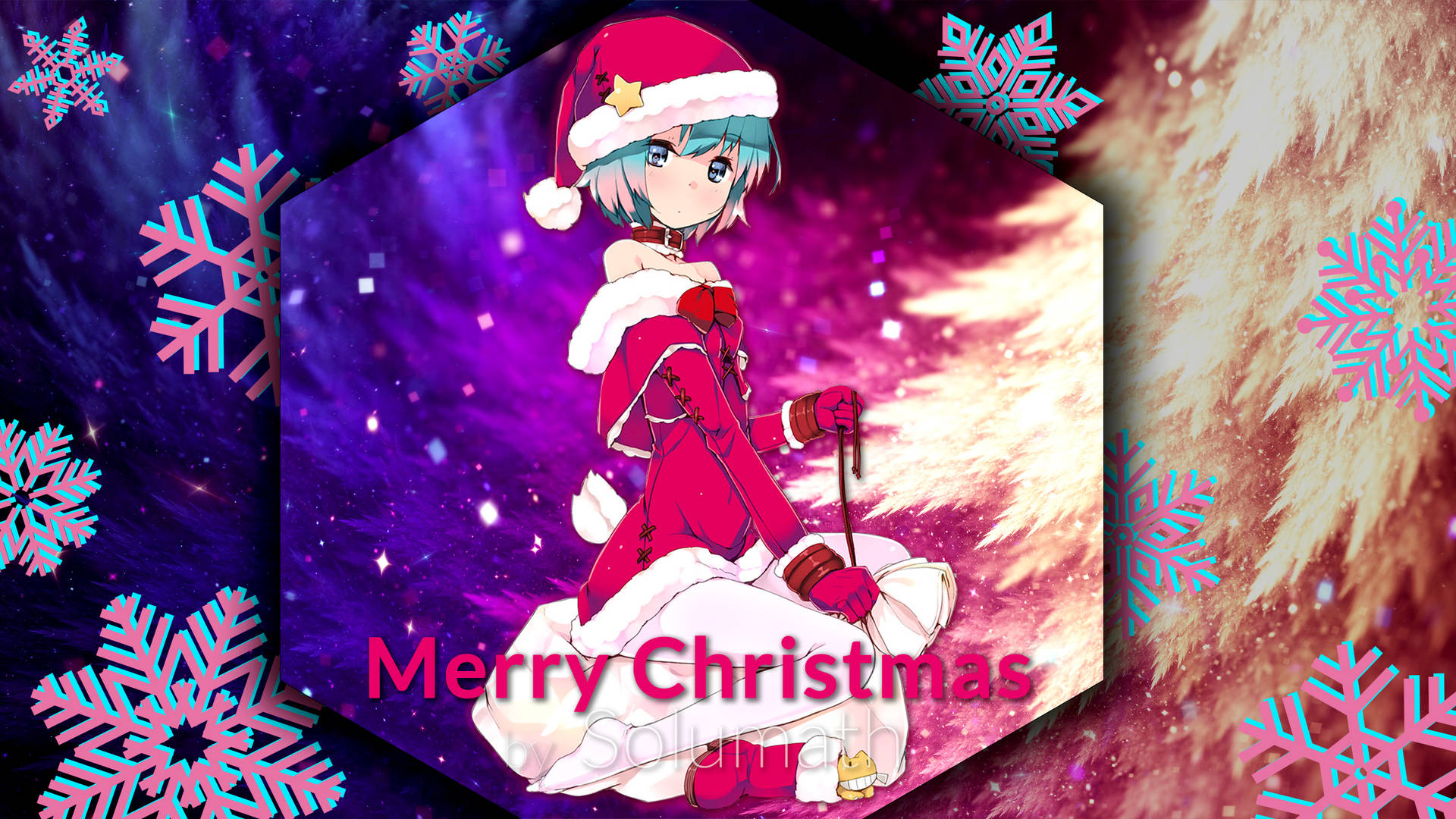 Anime Girl Christmas Abstract Snowflakes Wallpaper