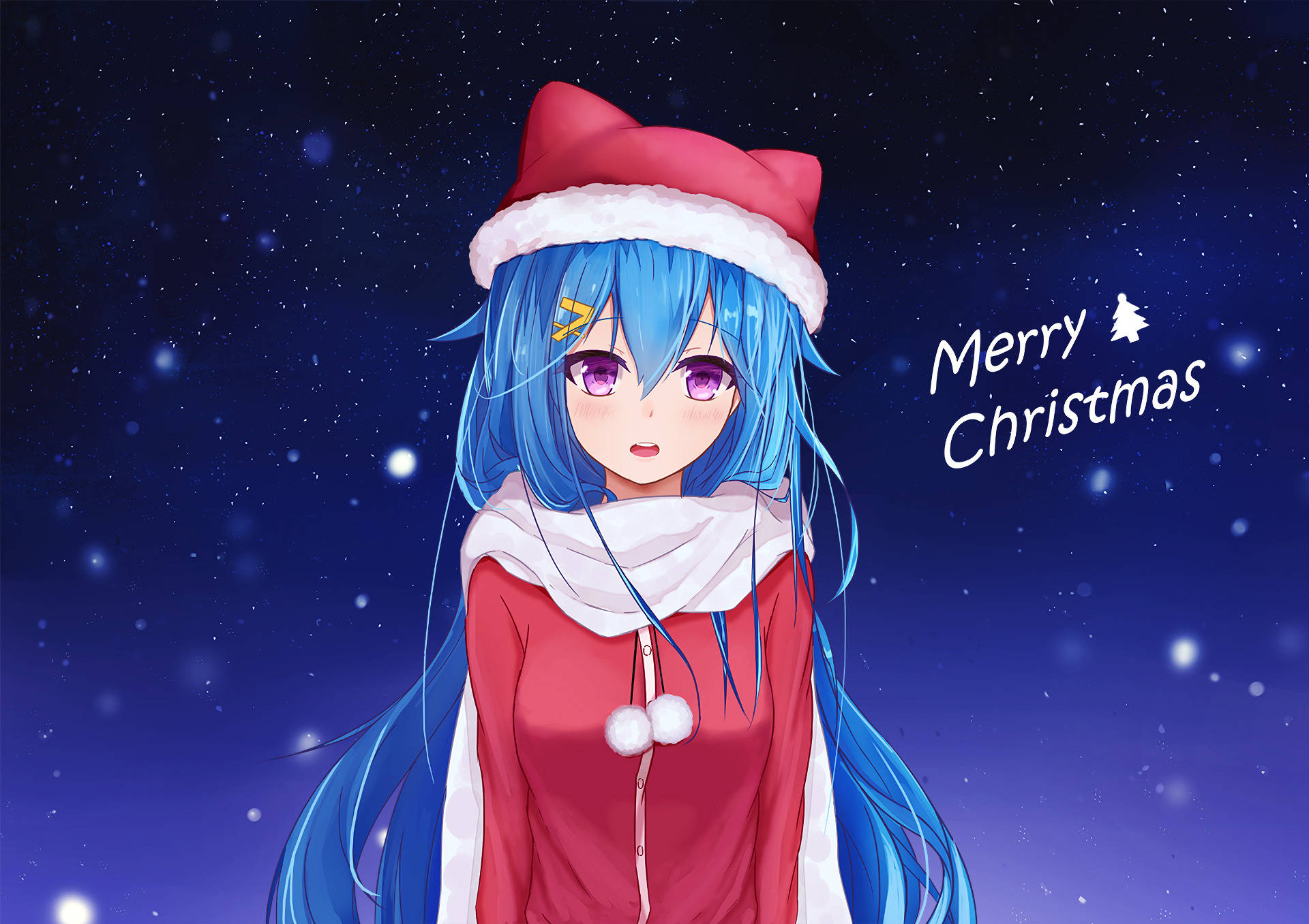 Anime Girl Christmas Blue Gradient Backdrop Wallpaper