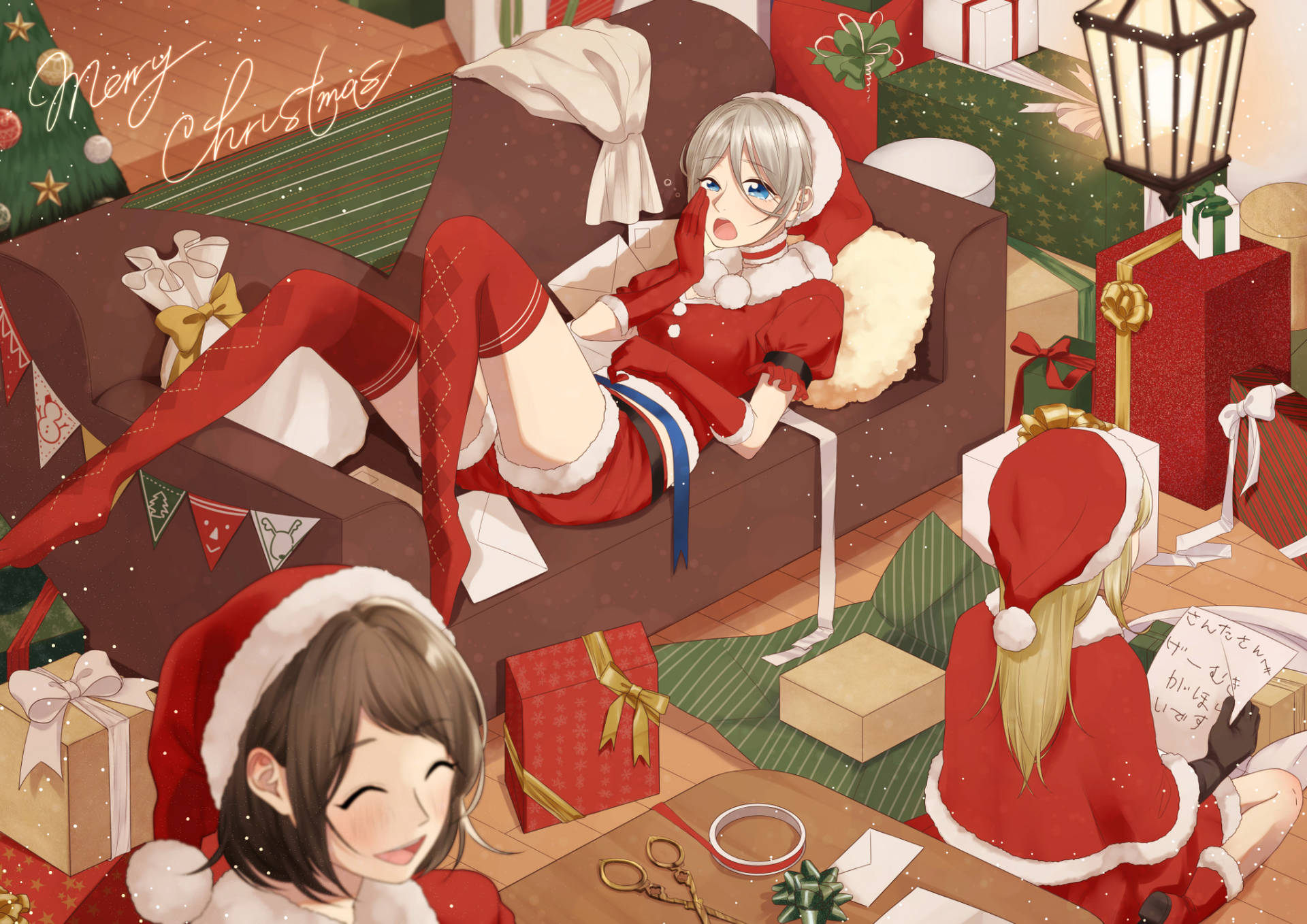 Anime Girl Christmas Helpers Wallpaper