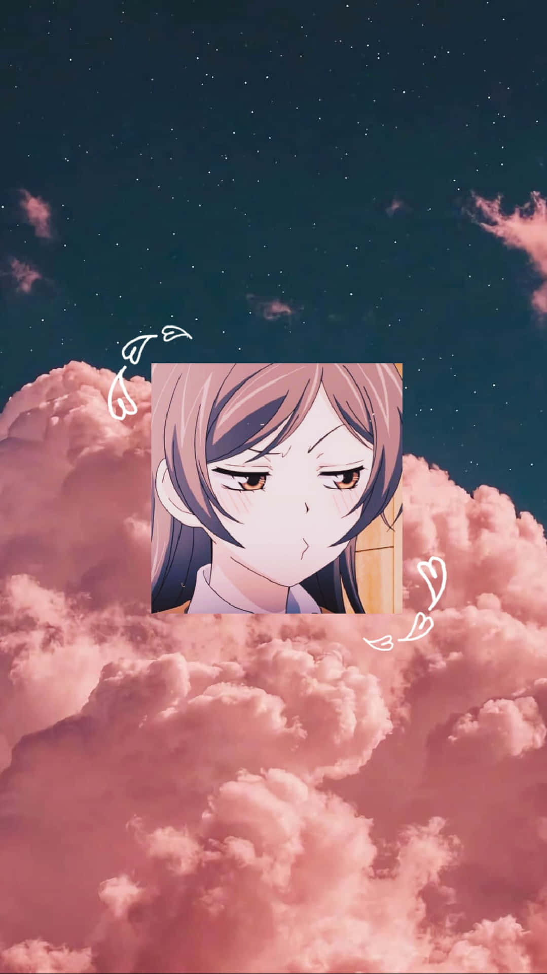 Anime Girl Clouds Starry Sky Aesthetic Wallpaper