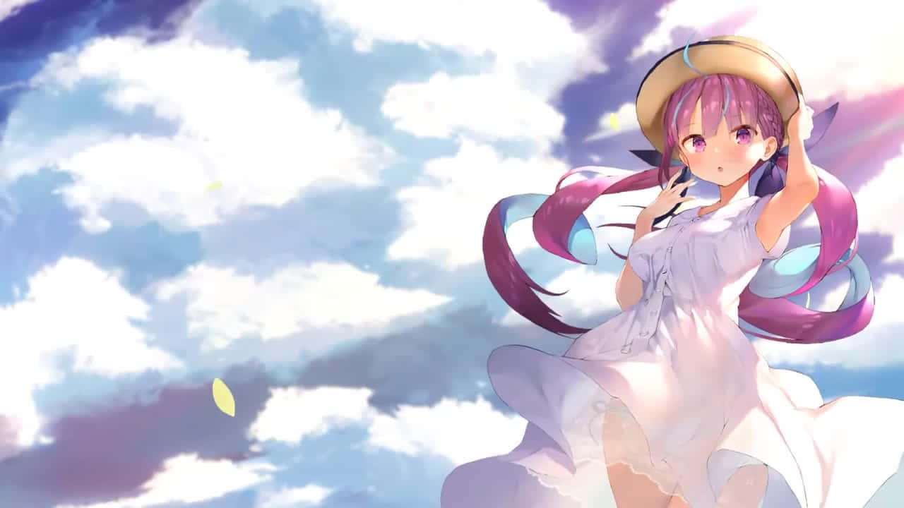 Anime Girl Cloudy Sky Backdrop Wallpaper