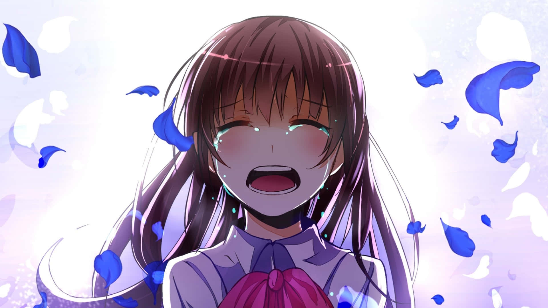 Anime Girl Crying With Petals Wallpaper