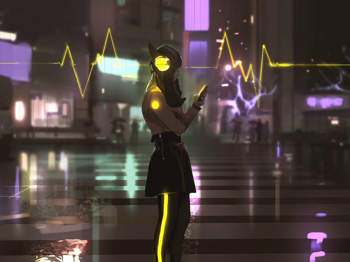 Animegirl Dark Neon Iphone: Anime Mädchen Dunkel Neon Iphone Wallpaper