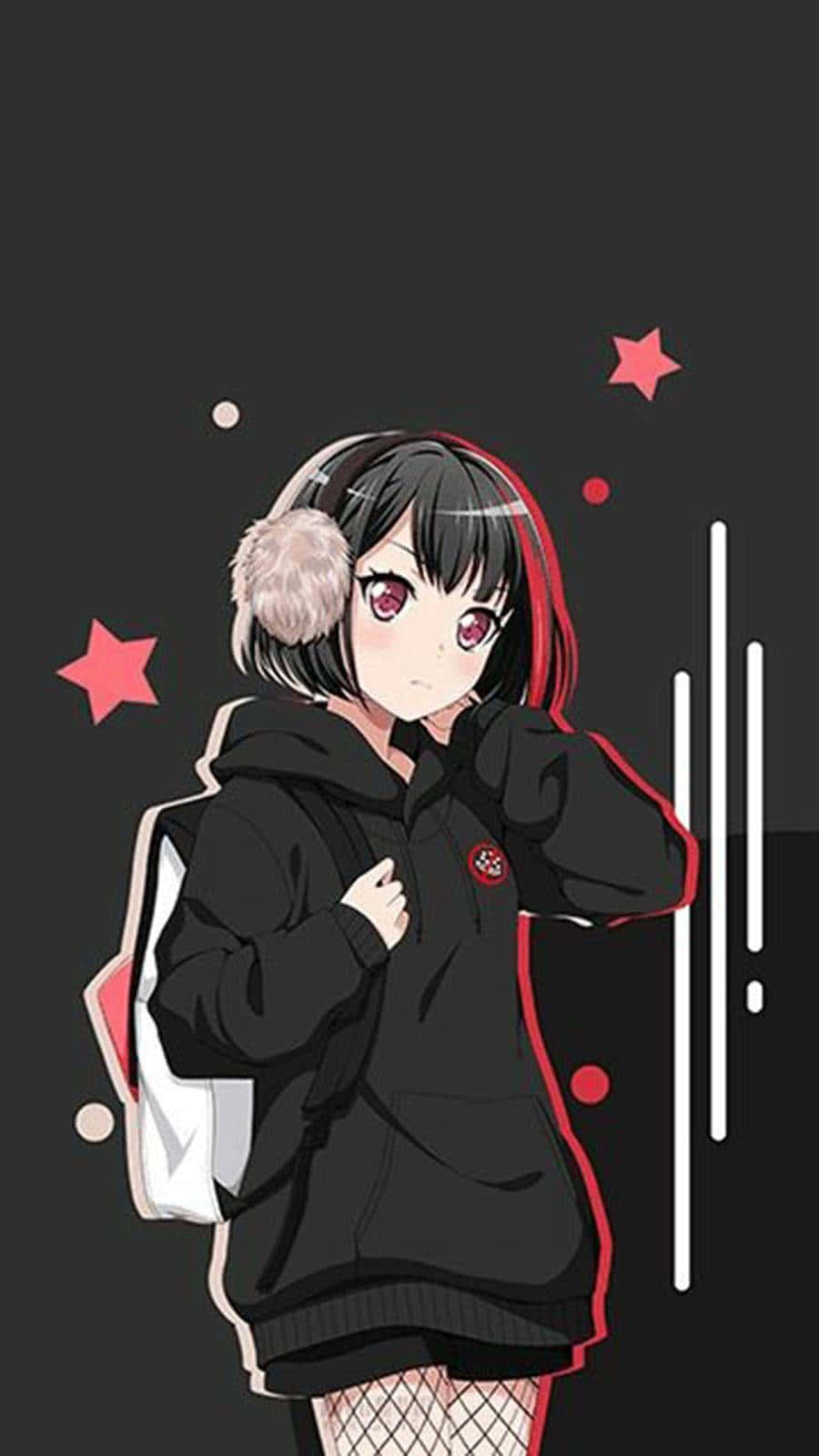 Anime Girl Earmuffs Black Hoodie Aesthetic.jpg Wallpaper