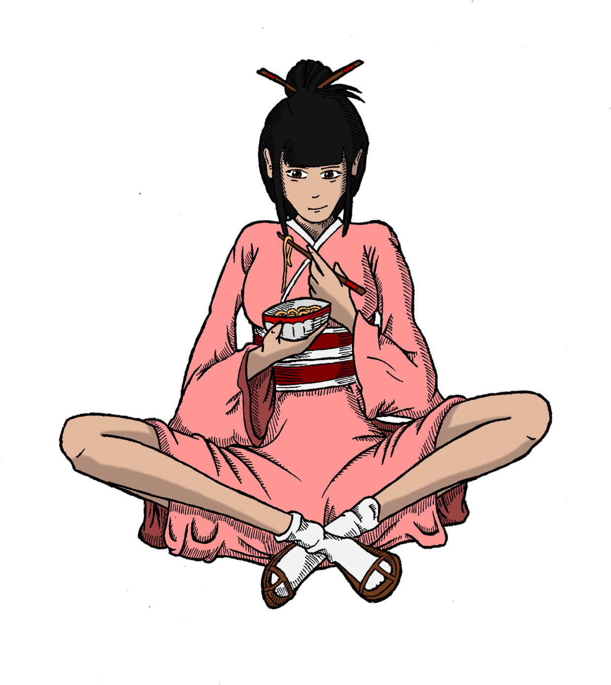 Anime Girl Eating Ramen PNG