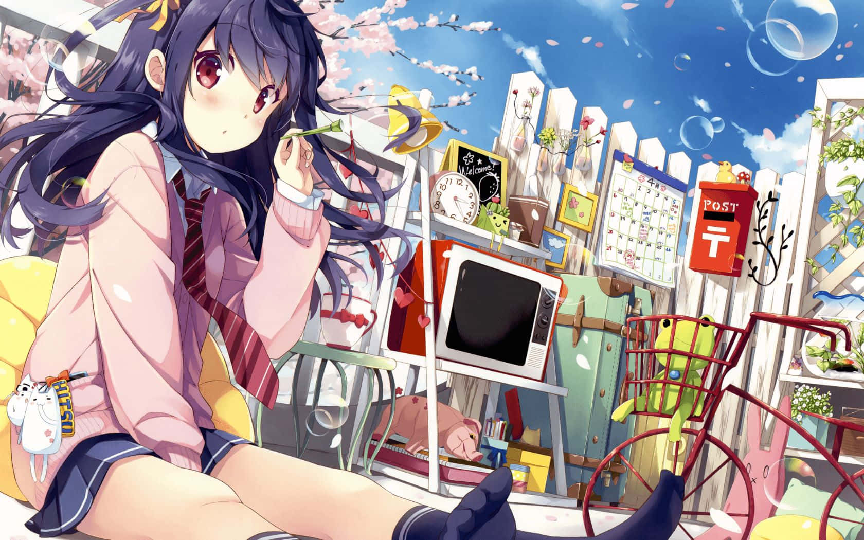 Anime Girl Enjoying Sunny Balcony Scene Wallpaper