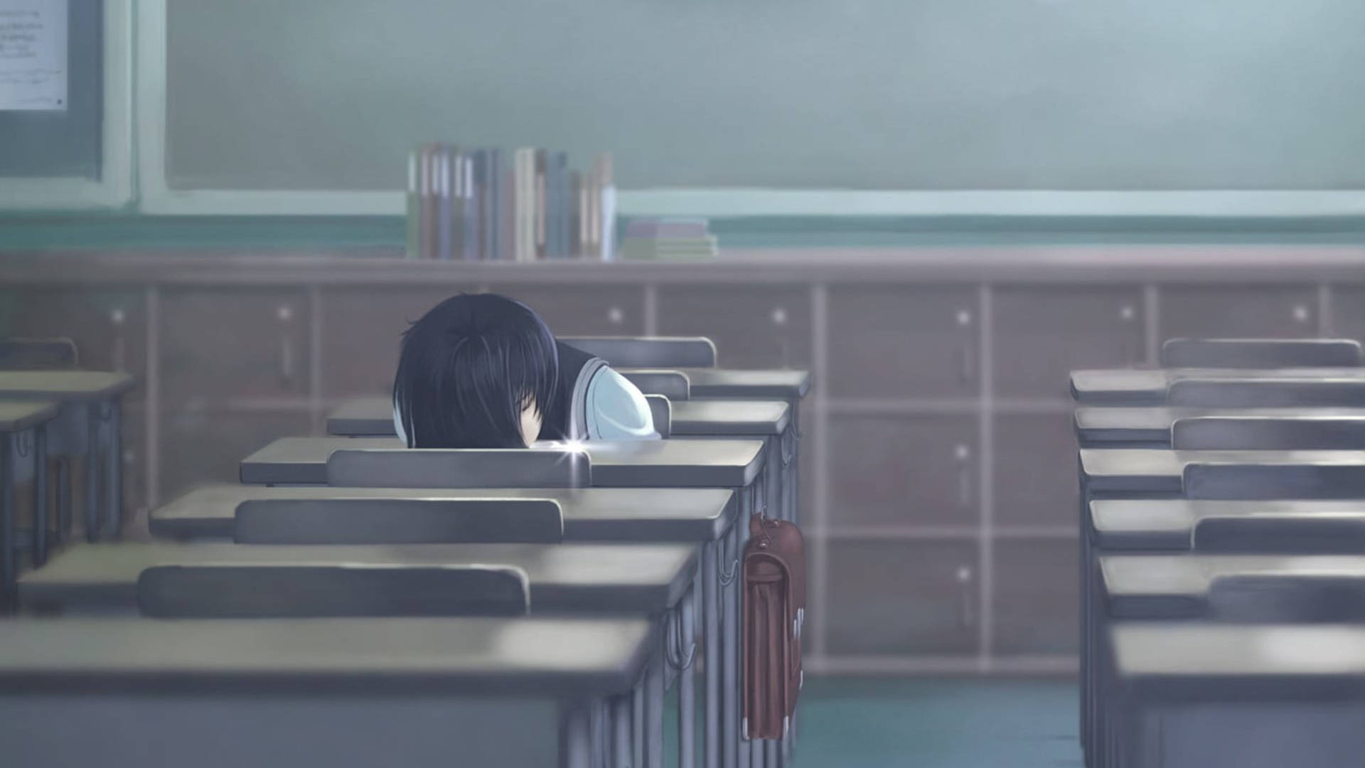 Anime Girl Feeling Alone In Classroom Wallpaper