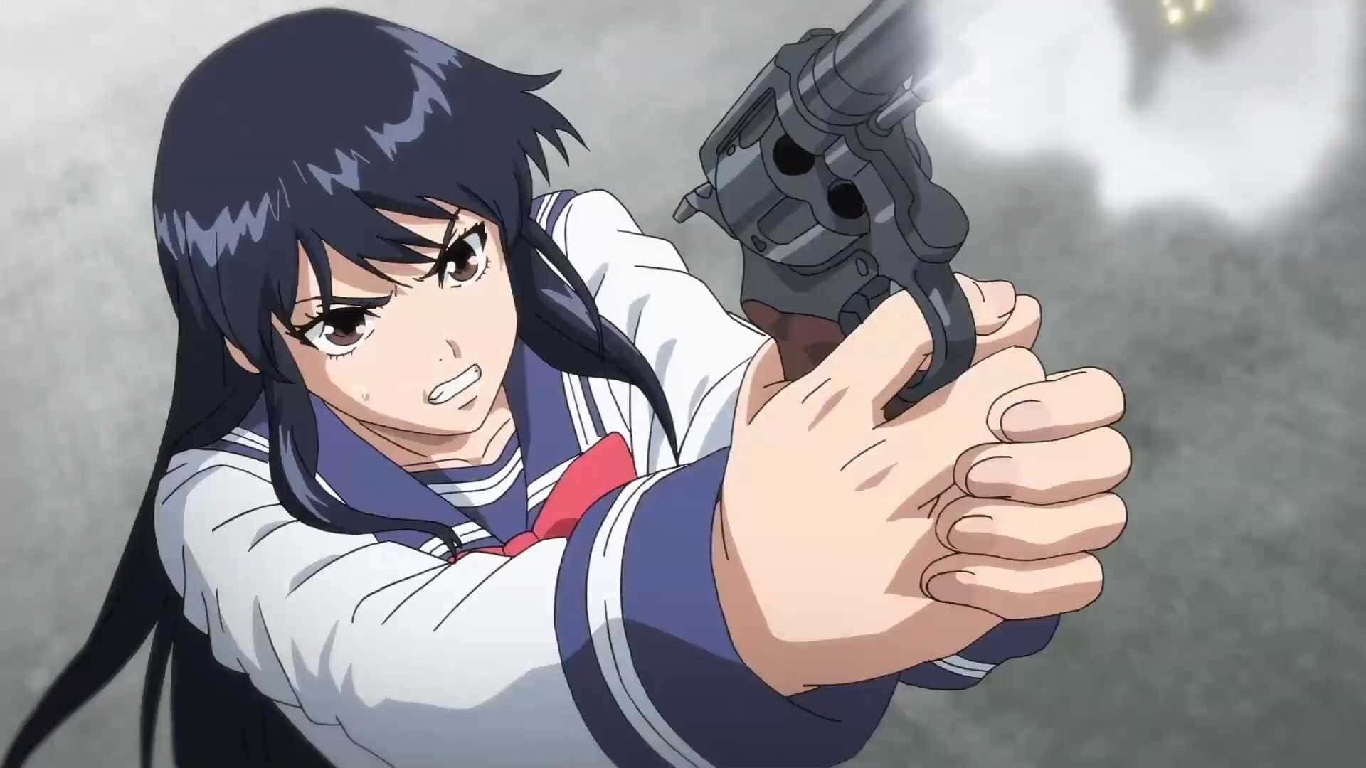 Anime Girl Firing Gun Wallpaper