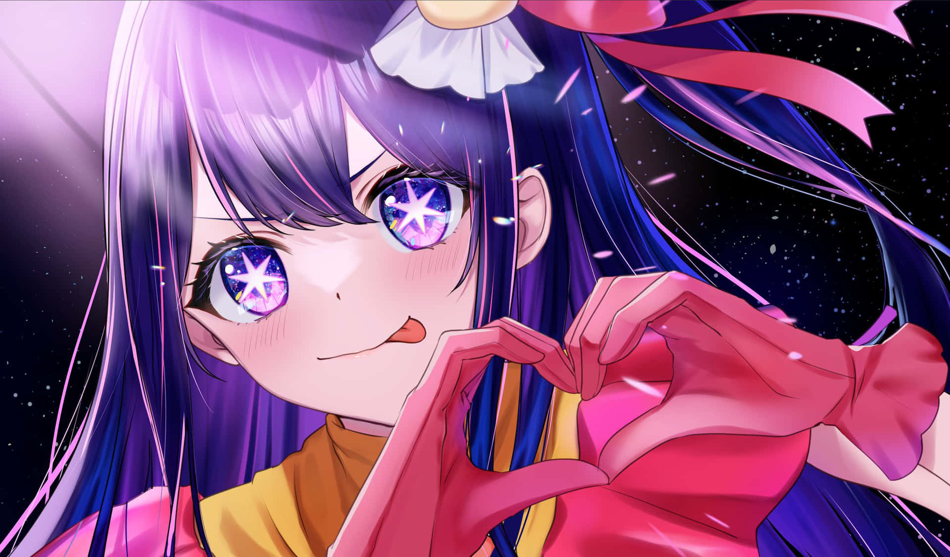 Anime Girl Heart Gesture Starry Eyes Wallpaper