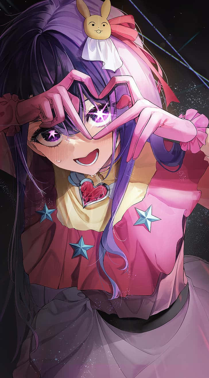 Anime Girl Heart Gesture Stars Background Wallpaper
