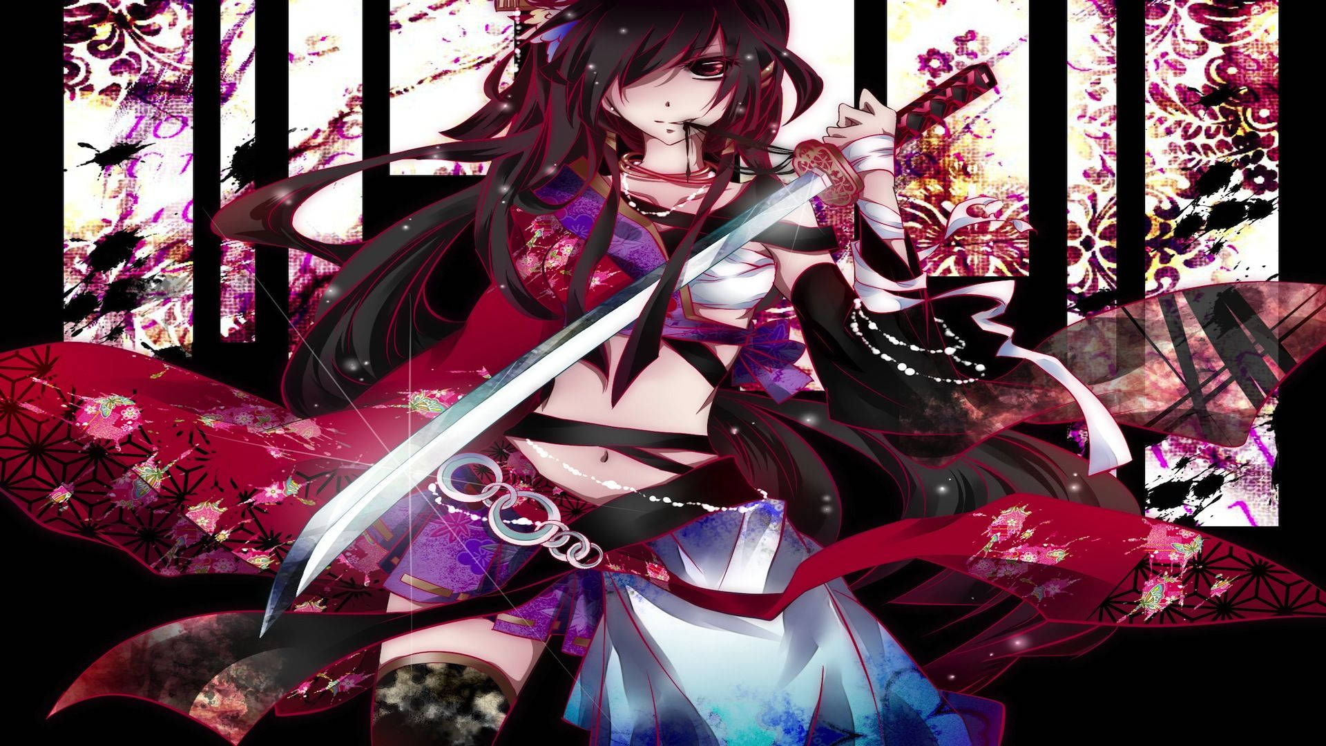 Anime girl holding sword and ready to fight wallpaper