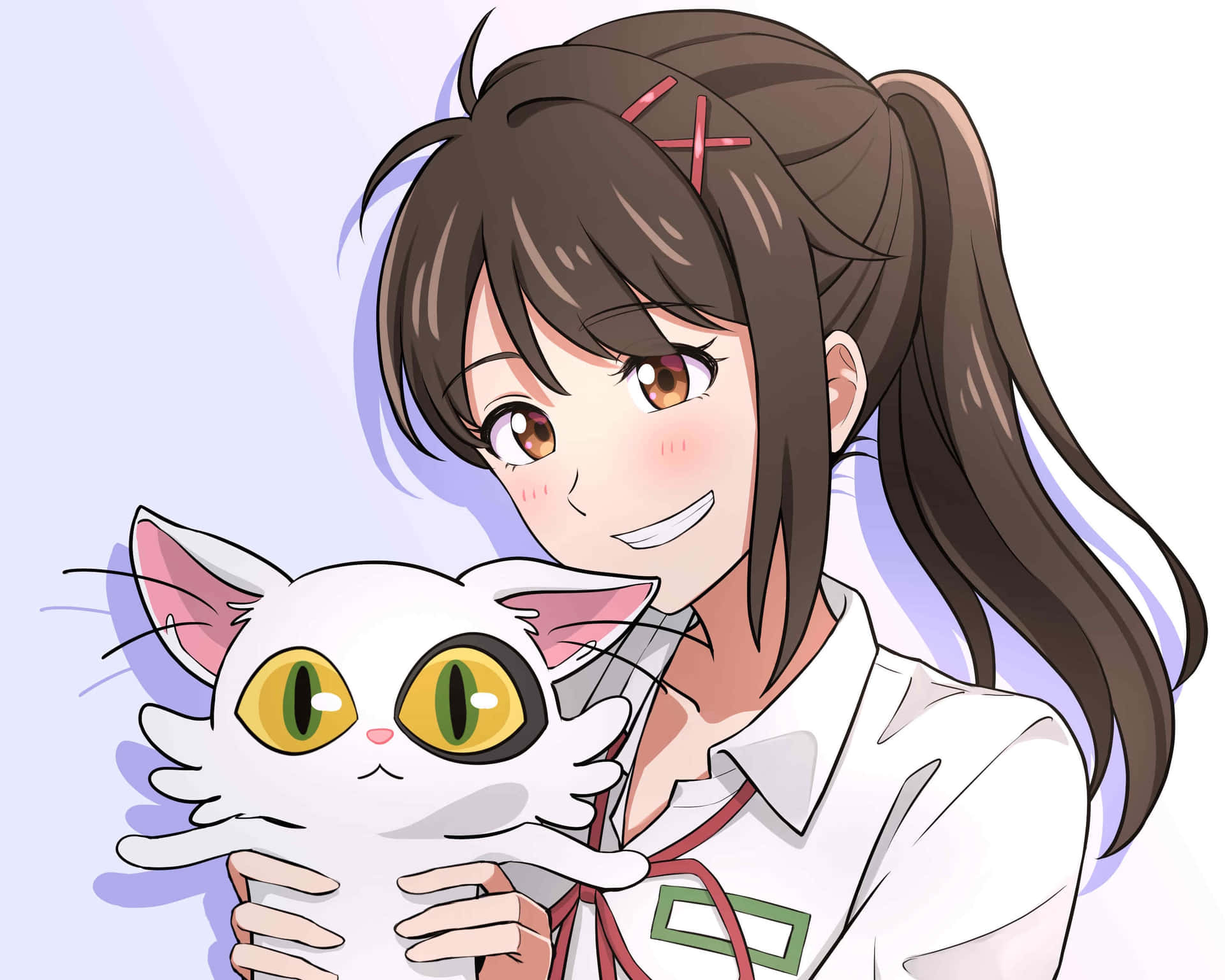 Anime Girl Holding White Cat Wallpaper