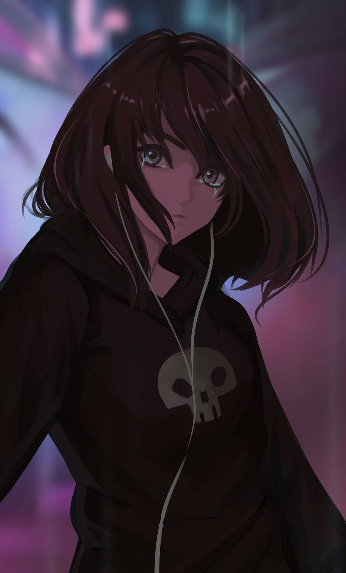 Anime Girl Hoodie Black Skull Wallpaper