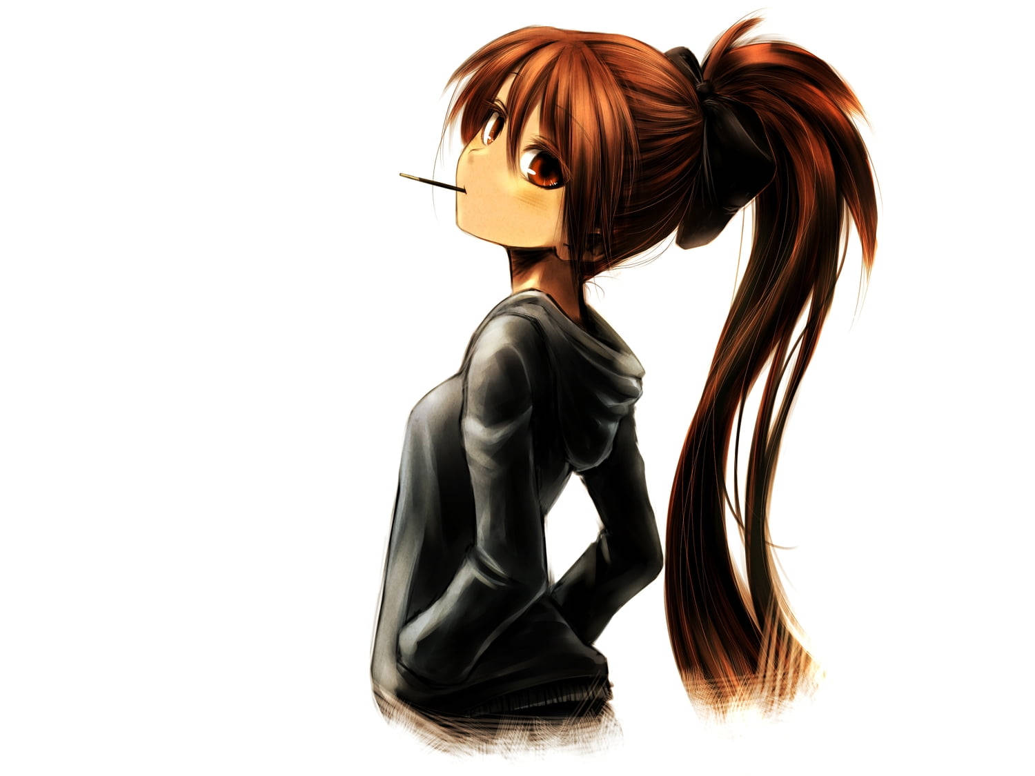 Anime Girl Hoodie In Black Wallpaper