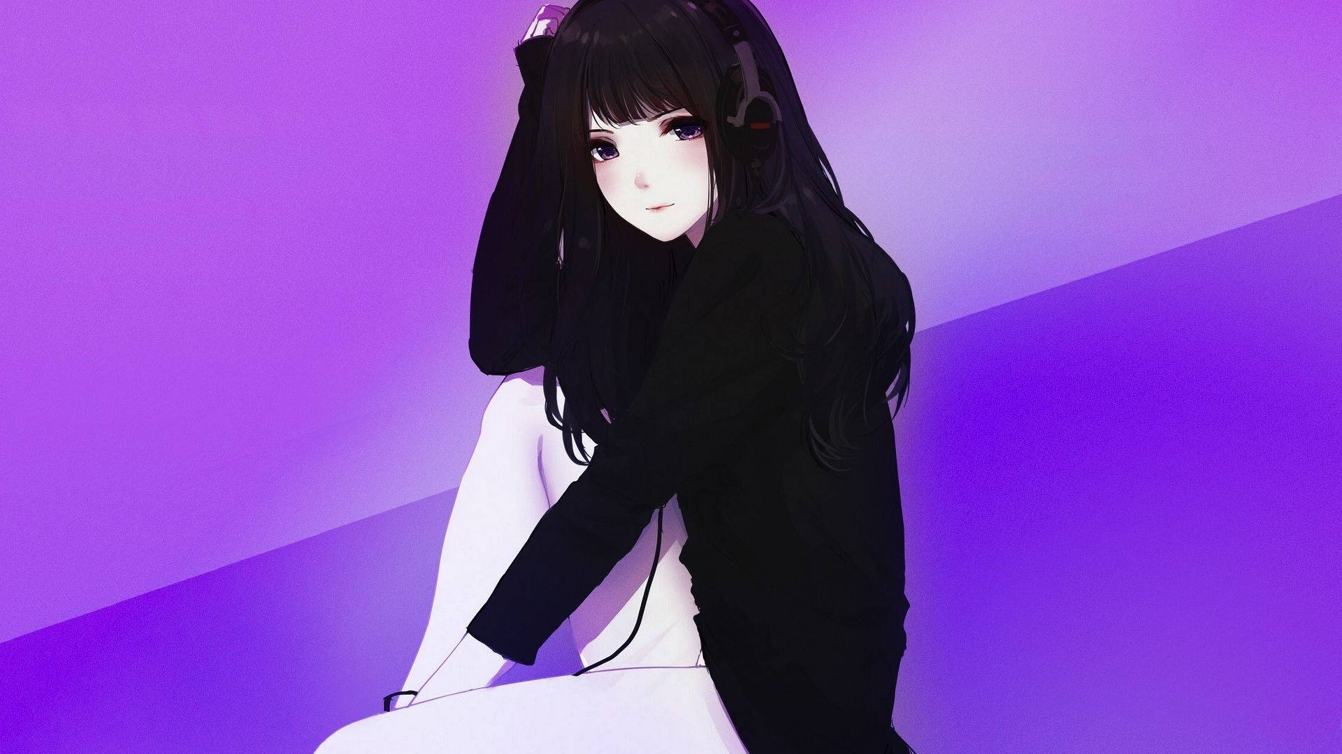Anime Girl Hoodie In Black Wallpaper