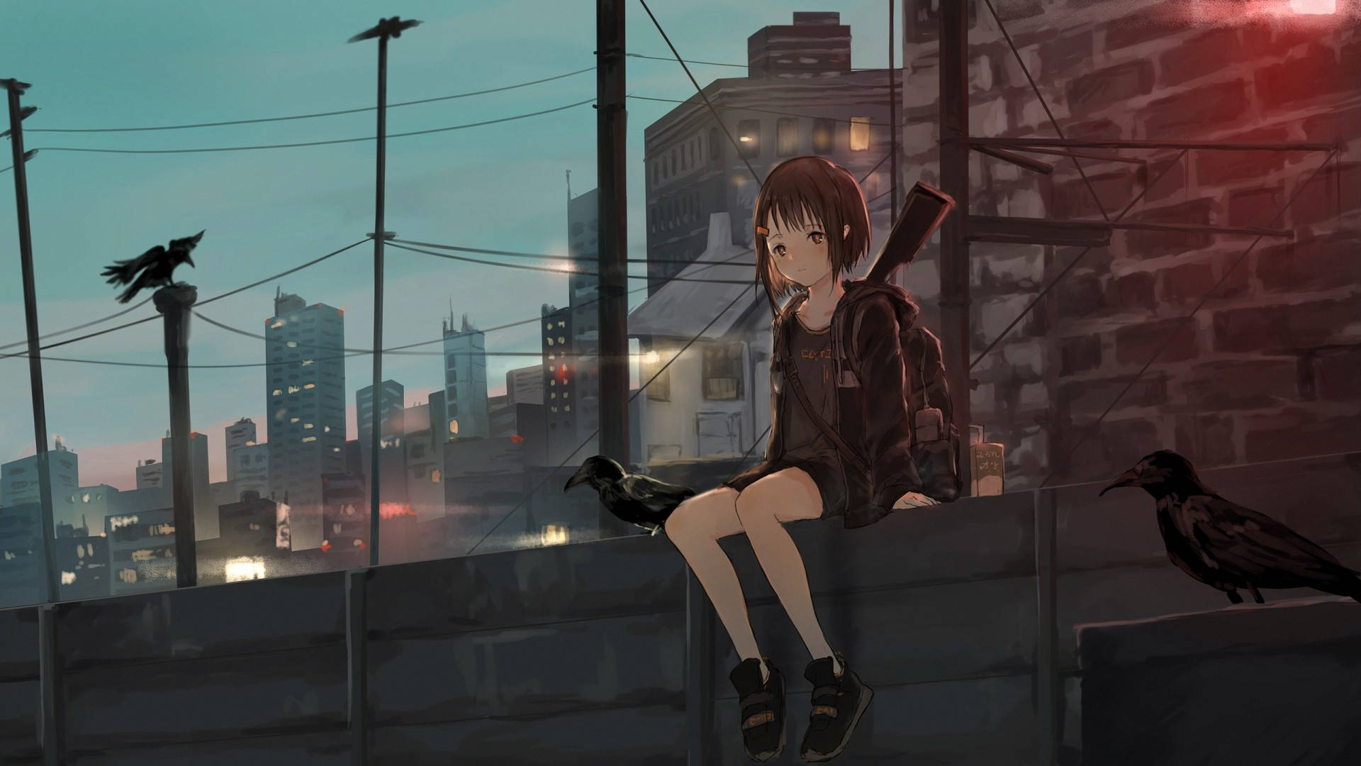 Anime Girl Hoodie On Street Wallpaper