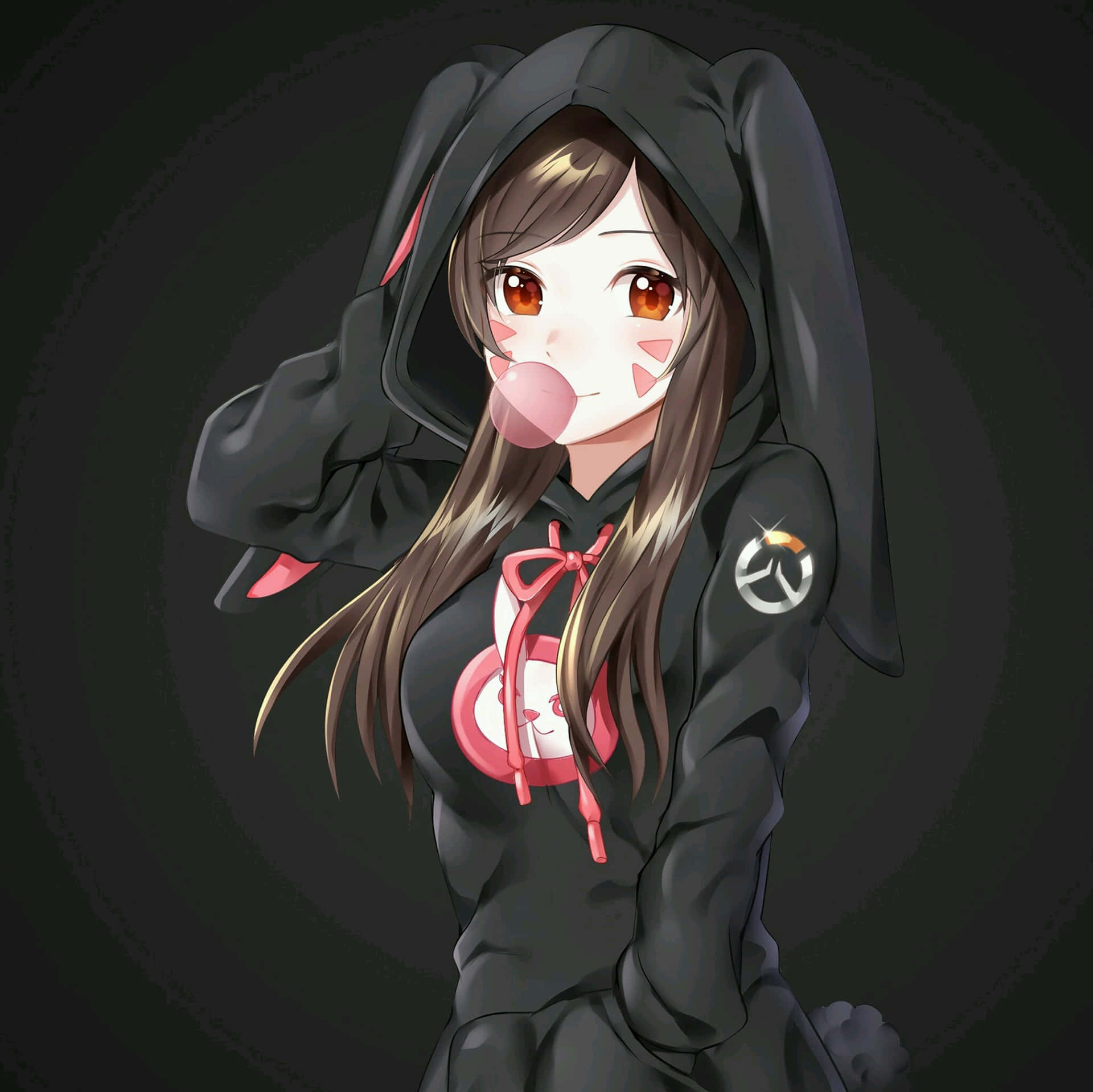 A Girl In A Black Hoodie With A Bunny Hat