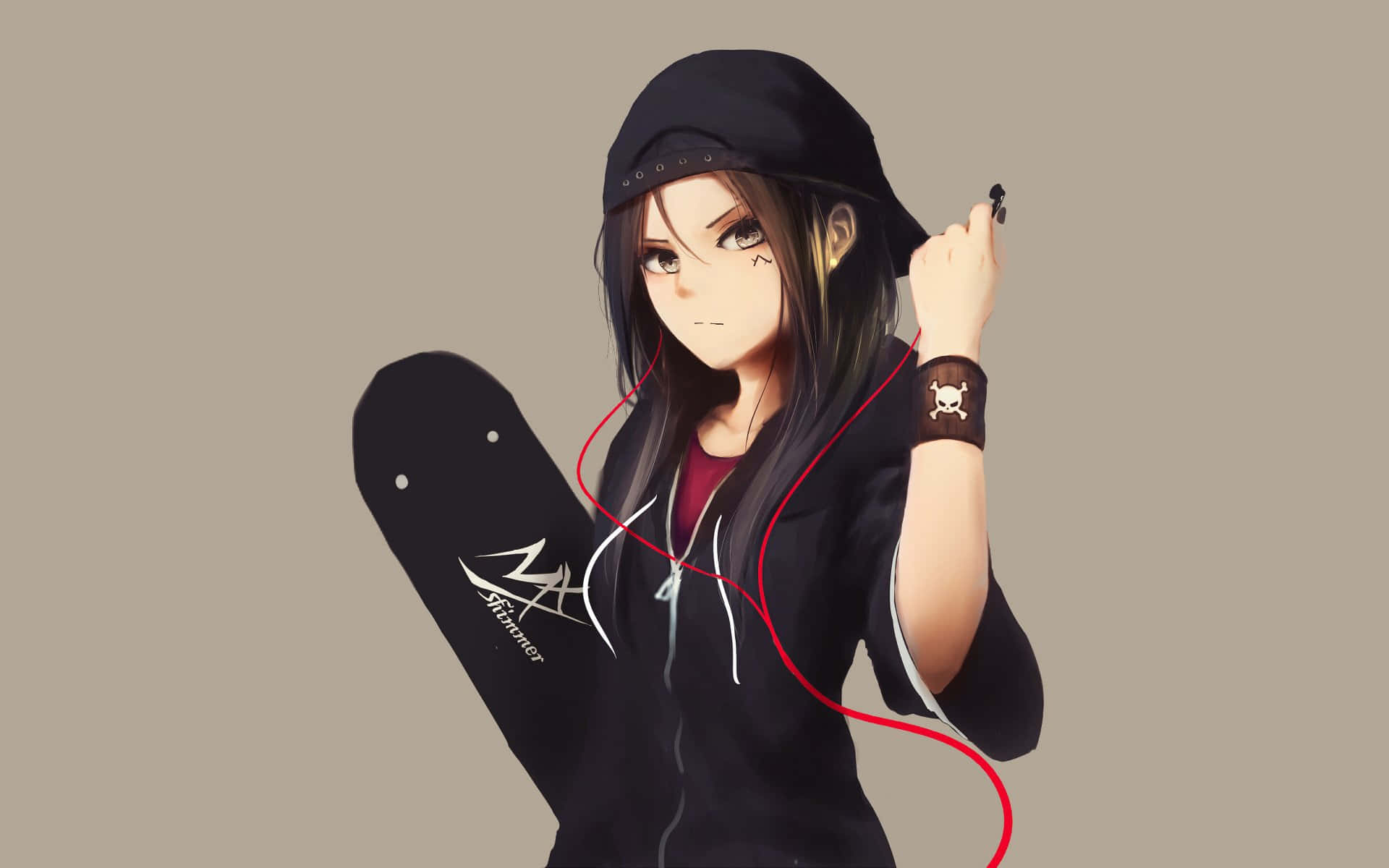 This stylish Anime Girl is wearing a cool hoodie.