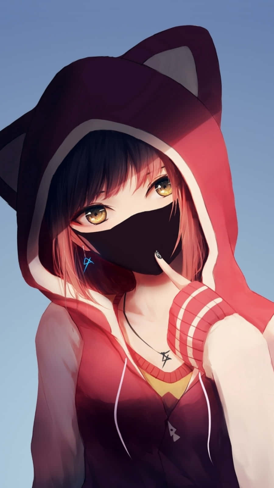 A Girl In A Hoodie With A Mask On Her Face