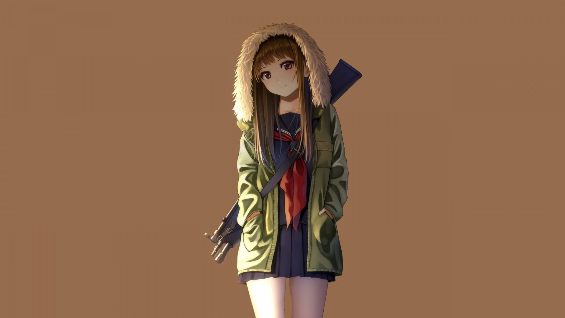 Anime Girl Hoodie With A Gun Wallpaper
