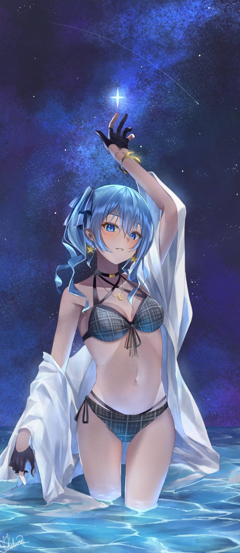 Download Anime Girl In Bikini At Night Wallpaper 