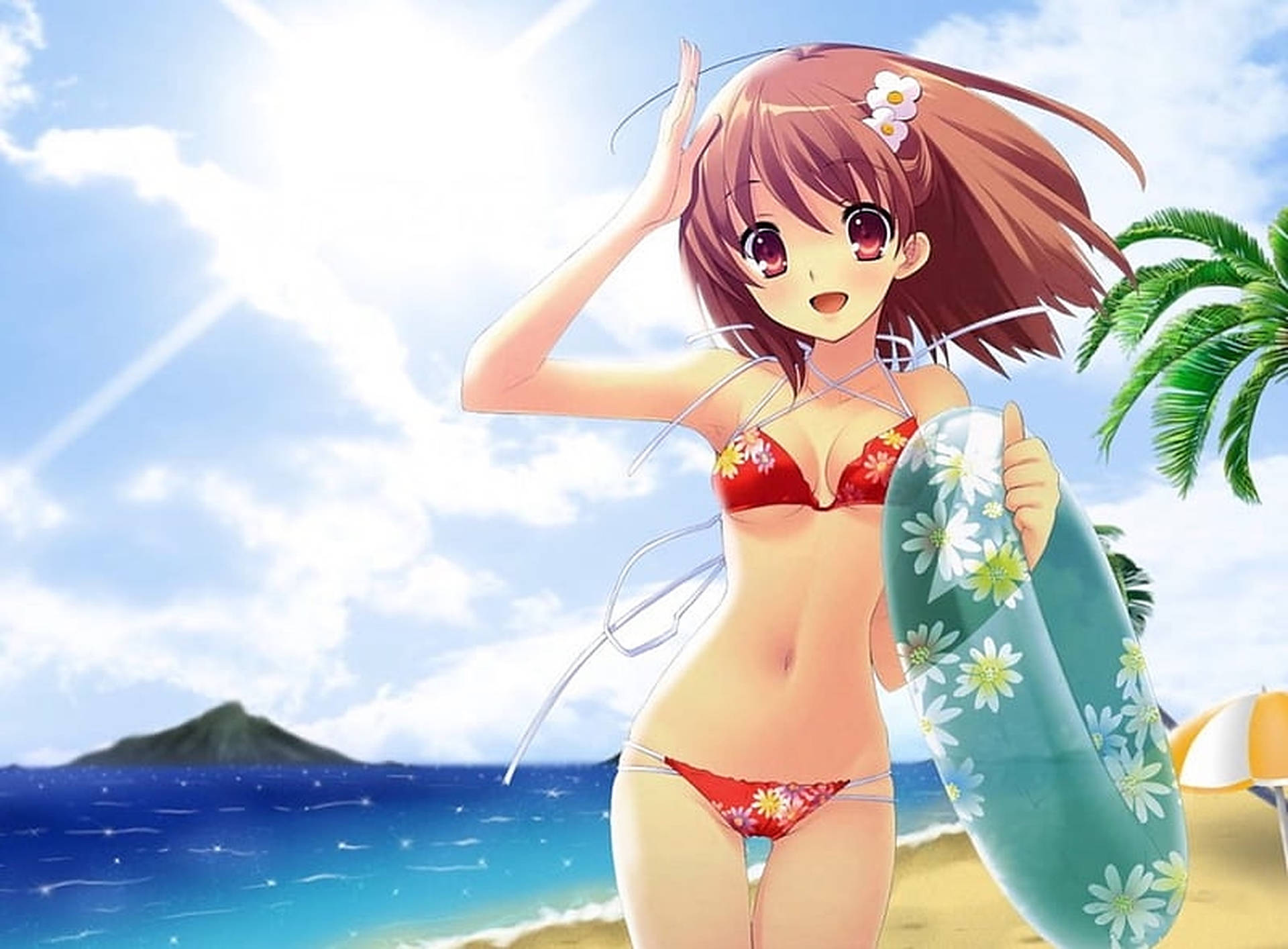 Anime Girl In Bikini Beach Vacation Wallpaper