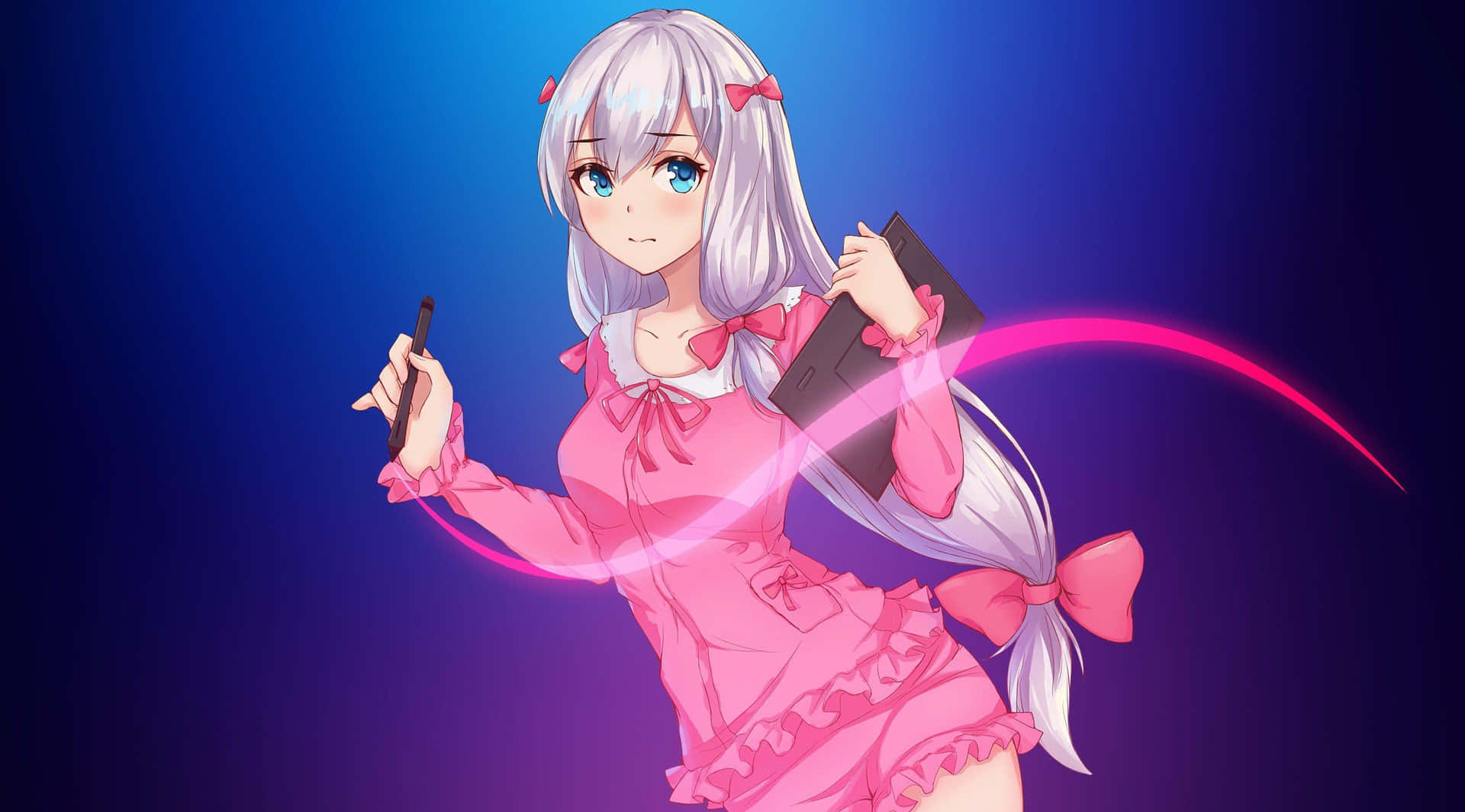 Anime Girl In Pink With Magic Wand Wallpaper