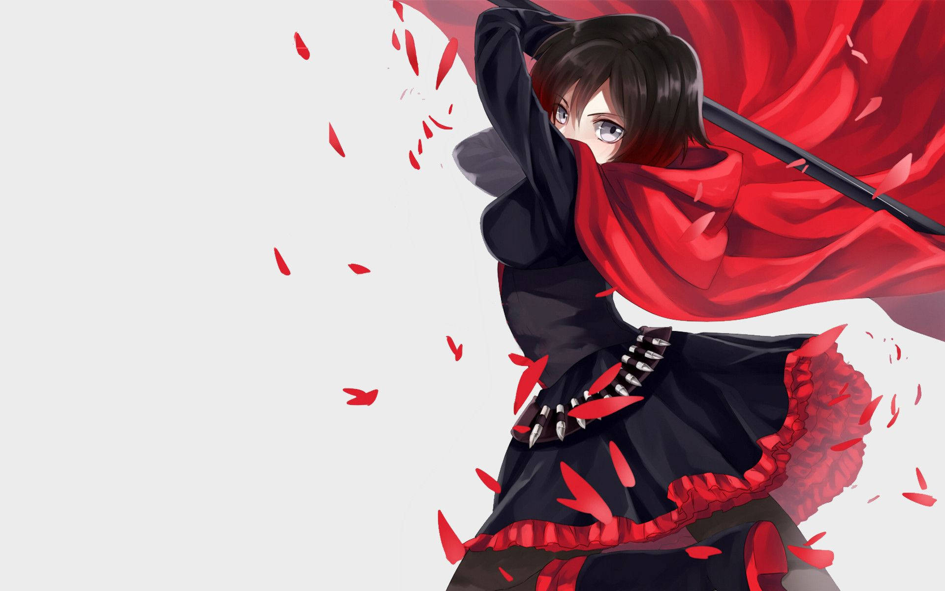 Anime girl in red cape swinging her sword wallpaper