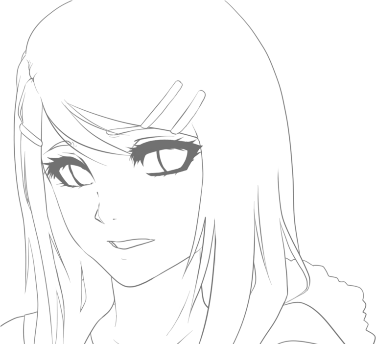 Anime Girl Lineart Portrait PNG