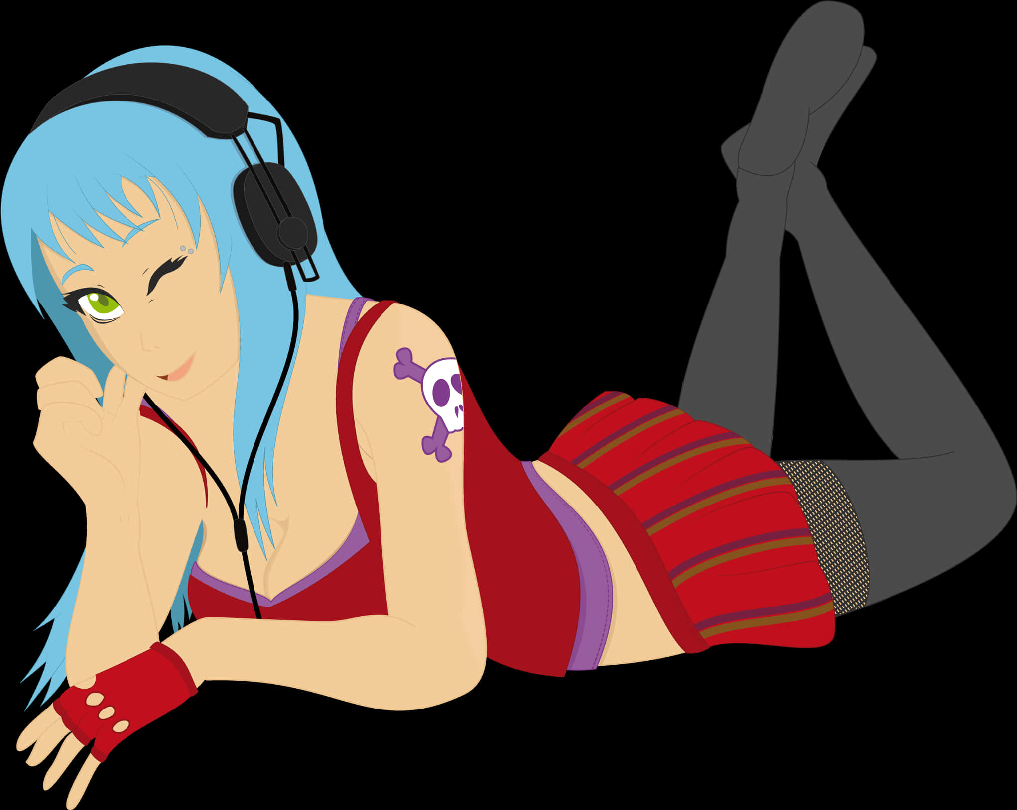 Anime Girl Listeningto Music PNG