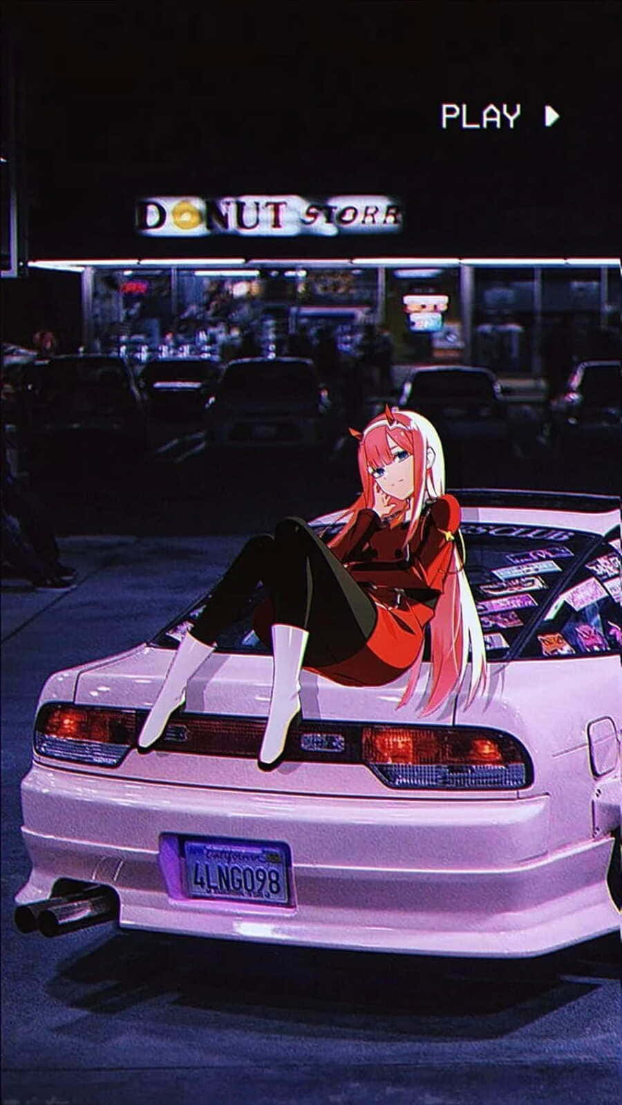 Anime Girl On J D M Car At Night Wallpaper